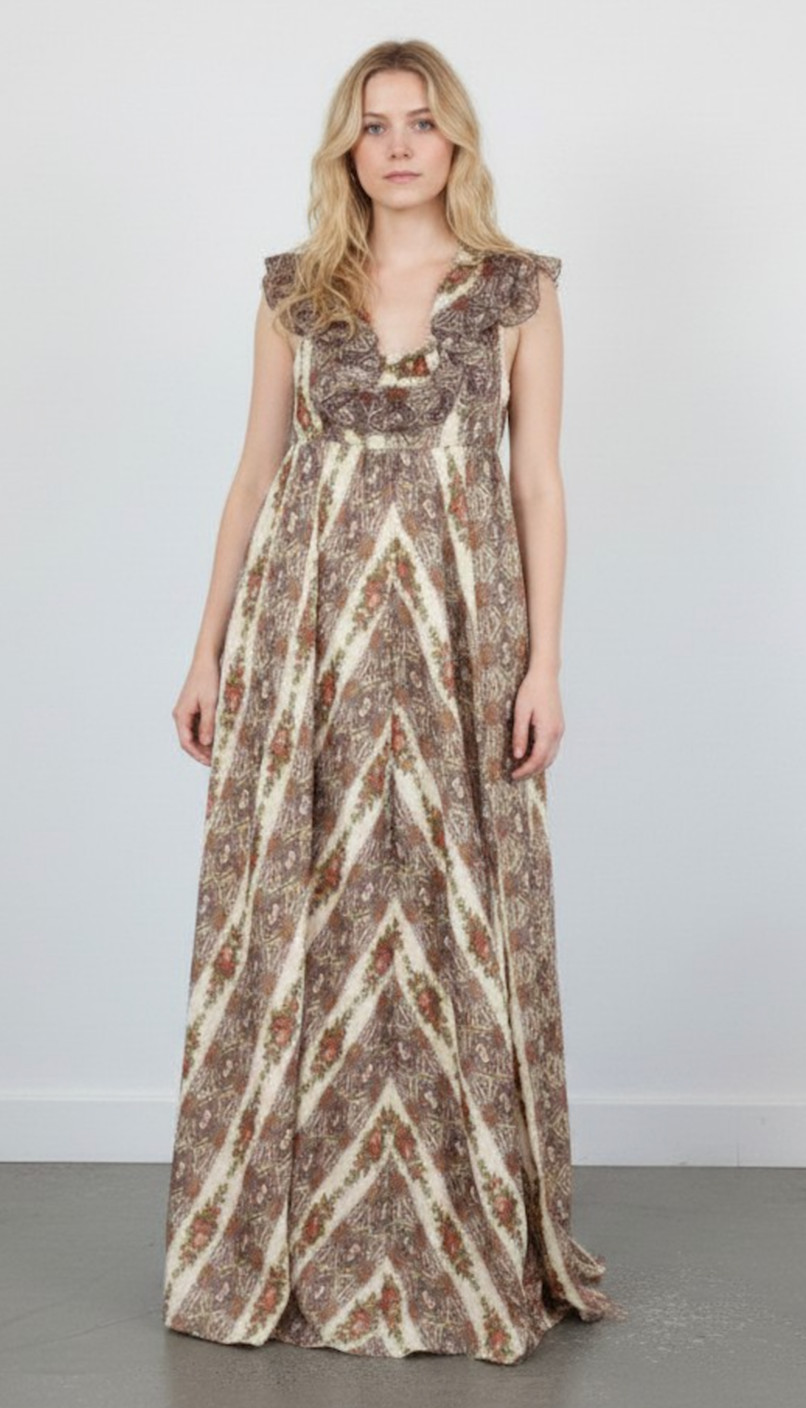 Vintage 70s Denise L Prairie Hippie Boho Maxi Dress Romantic Festival Small