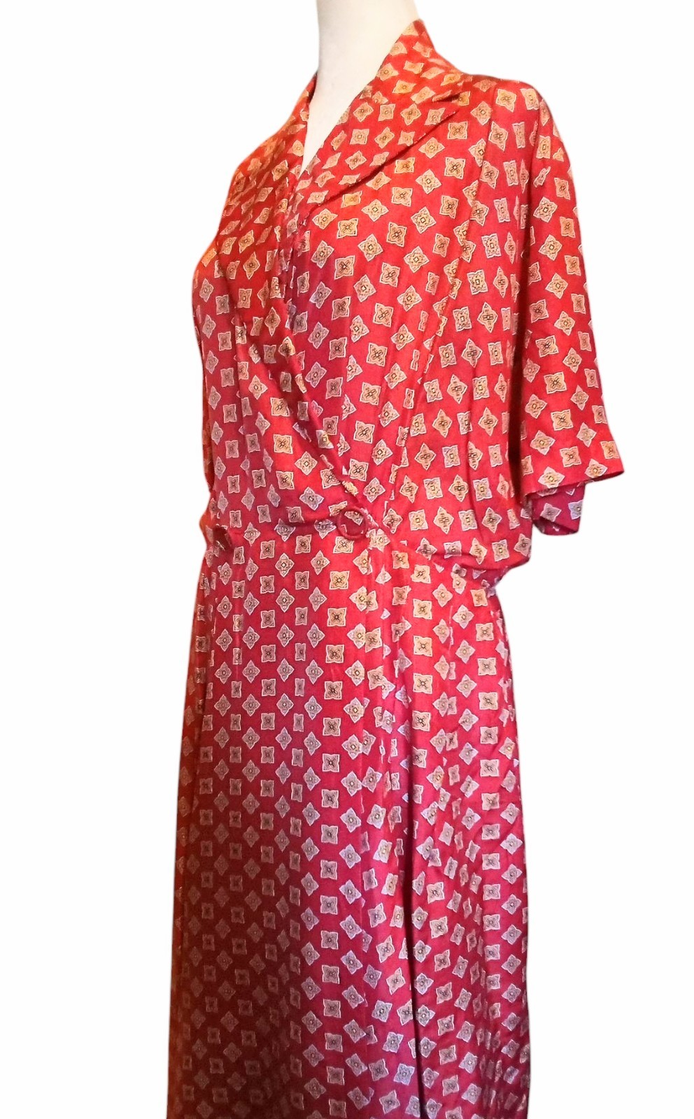 VTG 50s All Silk Tissue Thin Scarlet Red LORD & TAYLOR/DORIAN Wrap Dress Sz M