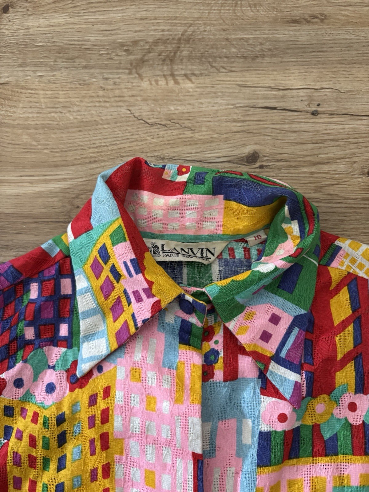 RARE Lanvin Paris Vintage Shirt Top 70s Abstract Art Button Blouse Sz 10