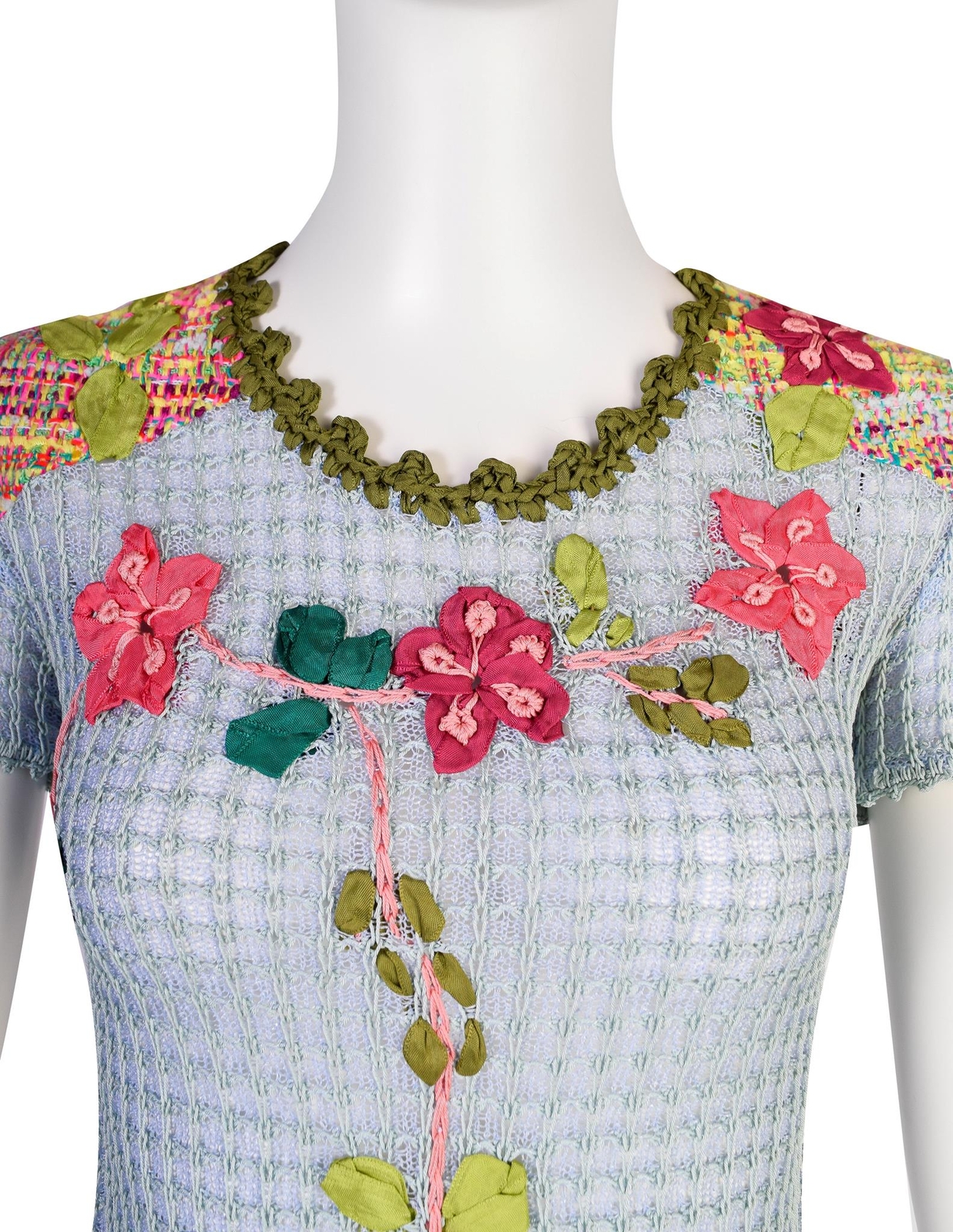 Christian Lacroix Vintage SS 2000 Baby Blue Multicolor Floral Embellished Knit C