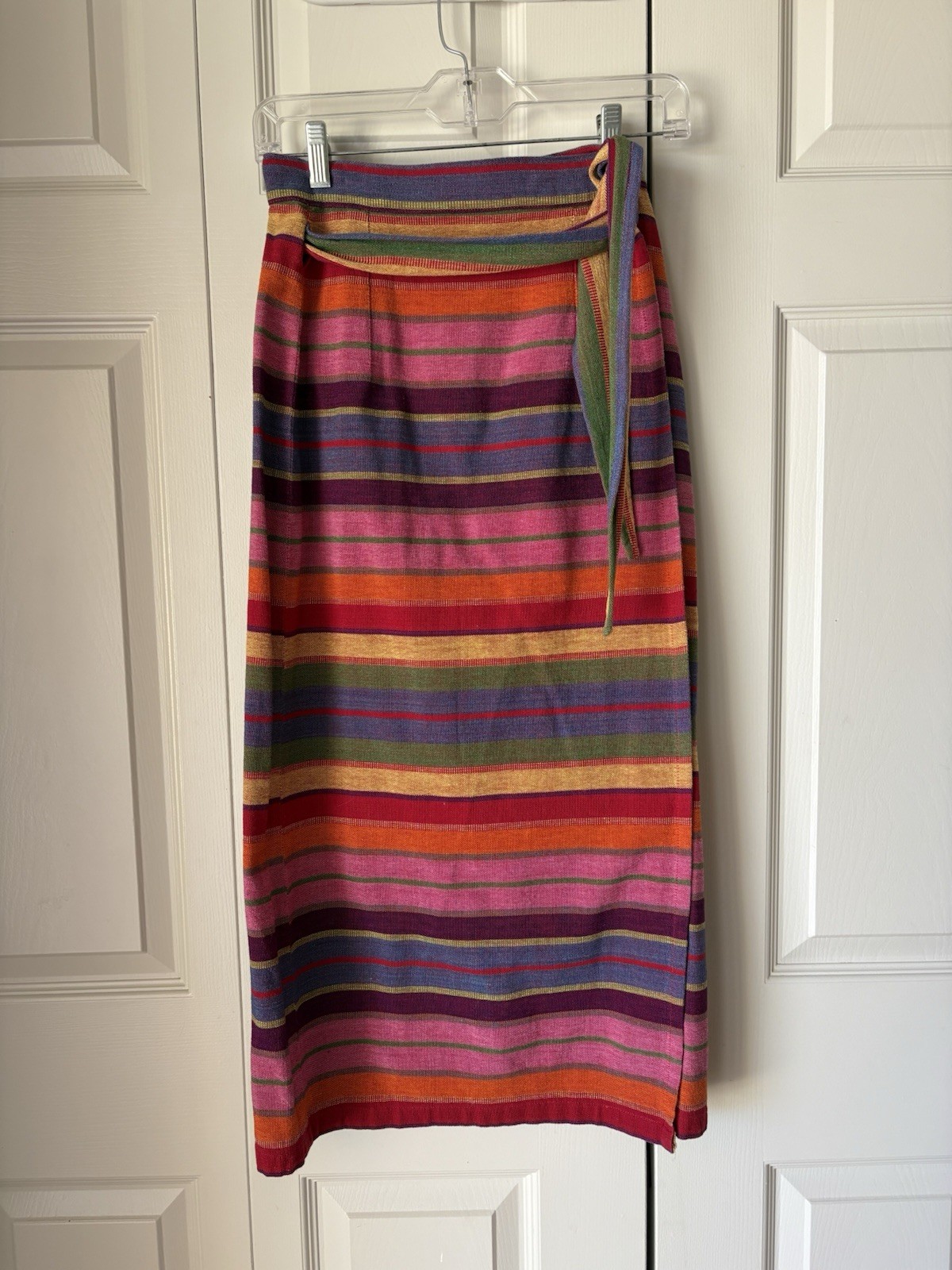 Scott Taylor | Vintage 90s stripe rainbow wrap skirt. Sarong. Medium. Guatemala