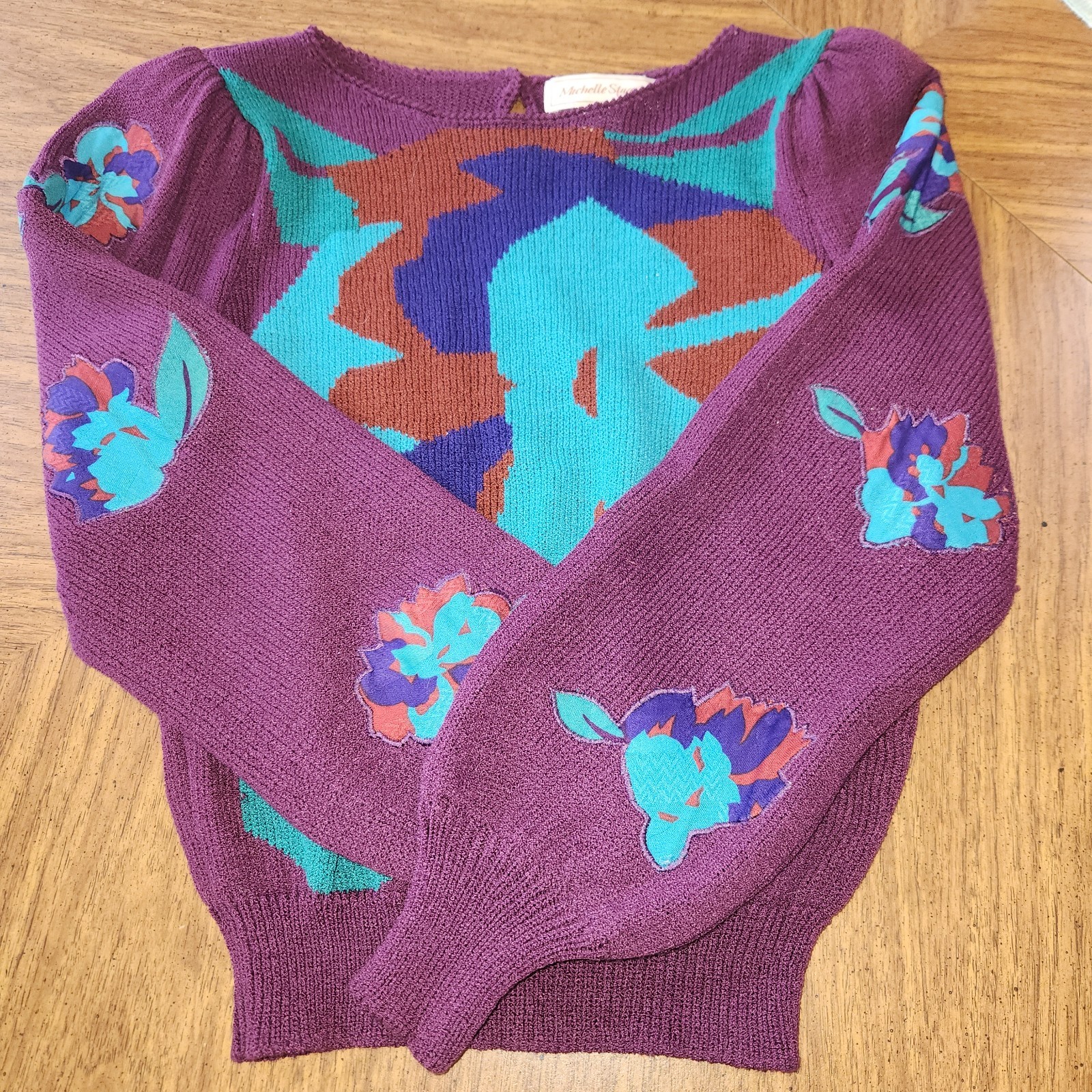 Vtg 80’s Michelle Stuart Abstract Knit Sweater & Floral Maxi Skirt Separates 8