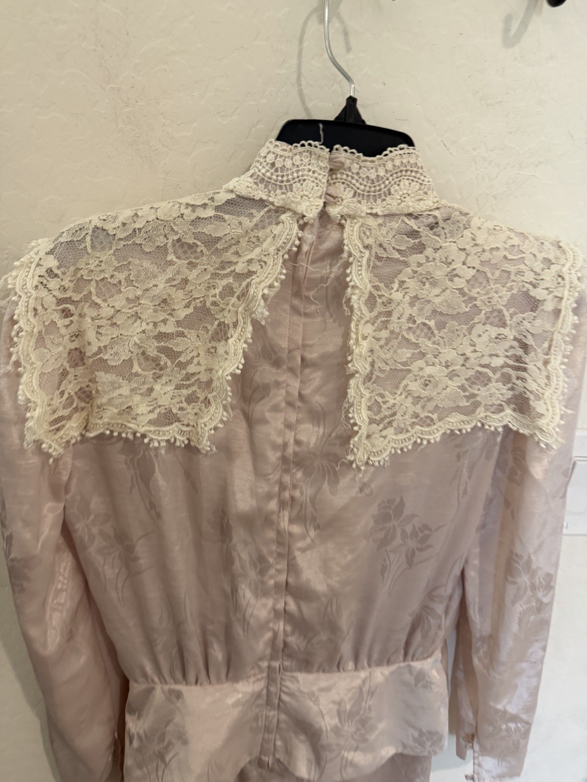 Vintage 80’s Scott McClintock Gunne Sax Pink Edwardian Damask LS Dress Lace 10