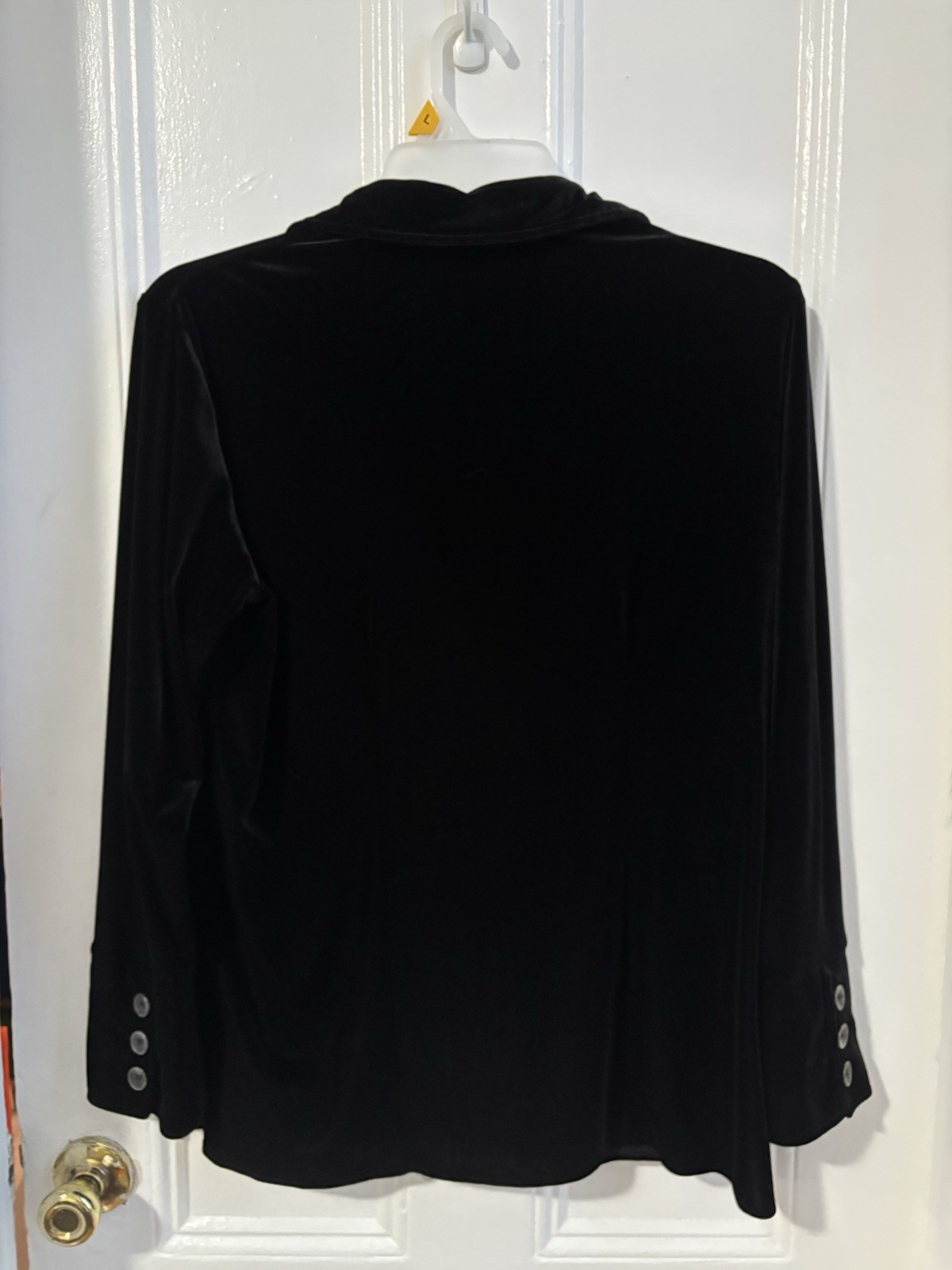 Vintage Harve Benard stretchy black, velvet button down size L 90s