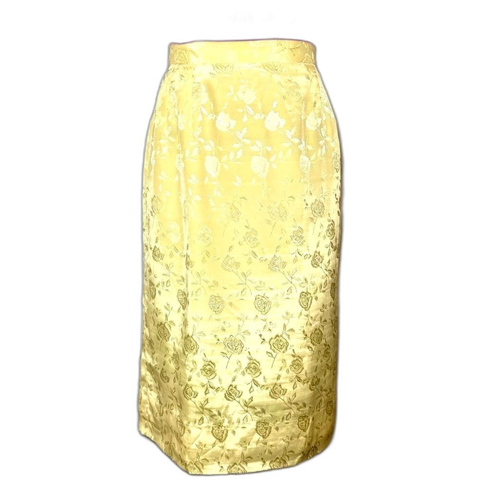 True Vintage 50s 60s Mid Century Jacquard Rose Satin Pencil Skirt Sz M 29″