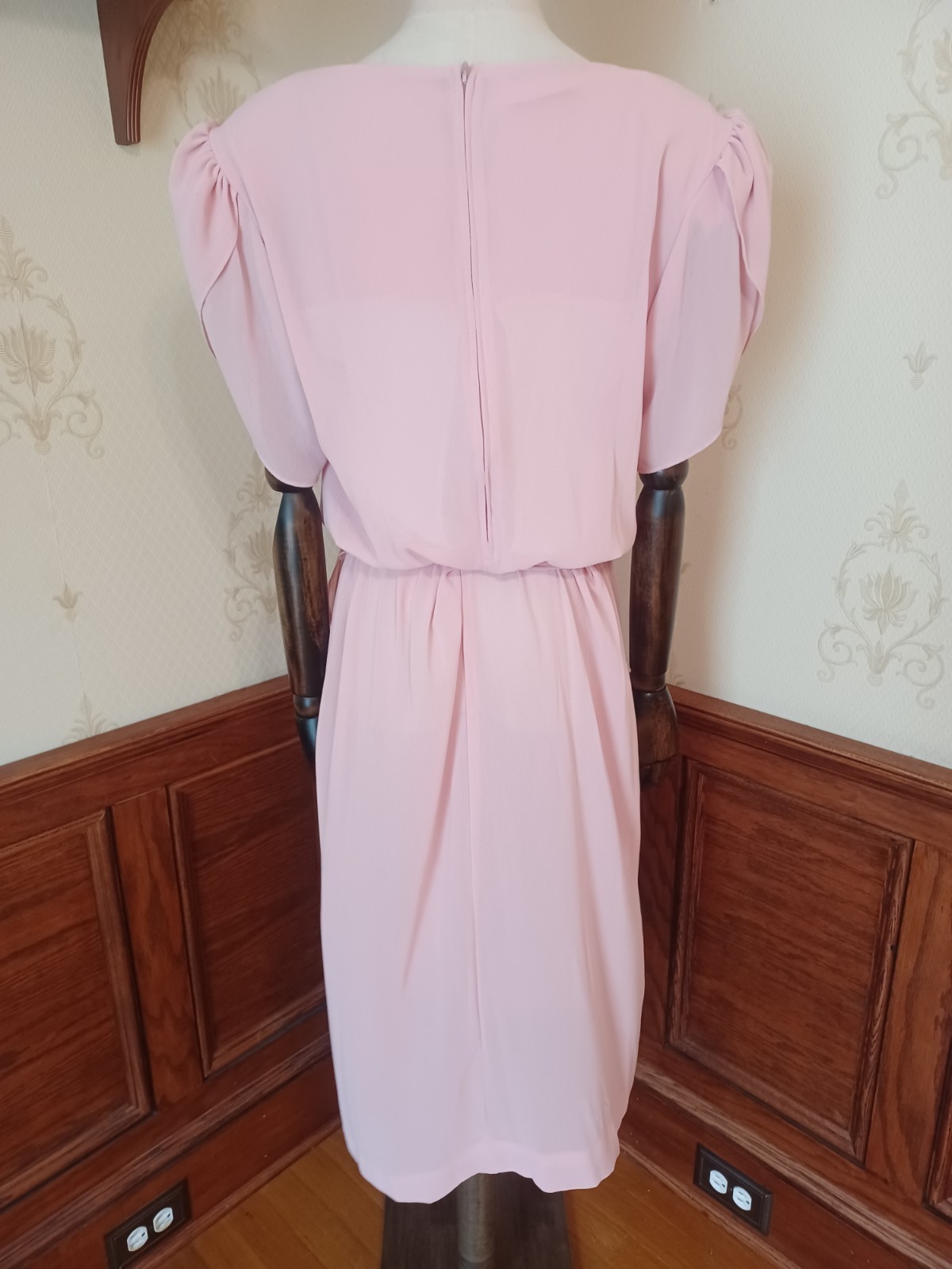 Vintage 1960s/70s Toni Todd Union-Made Pink Pearled Puff Sleeve Coquette Dress