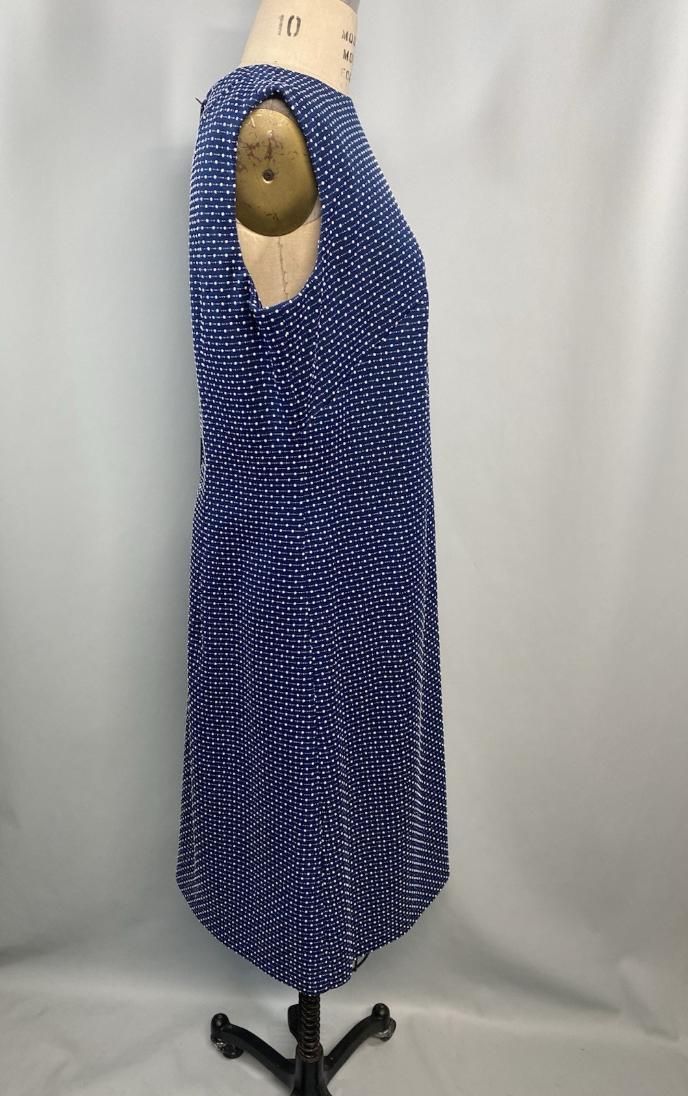 Vintage Dress SIZE EXTRA LARGE XL navy blue polka dot A-line classic 60s 70s