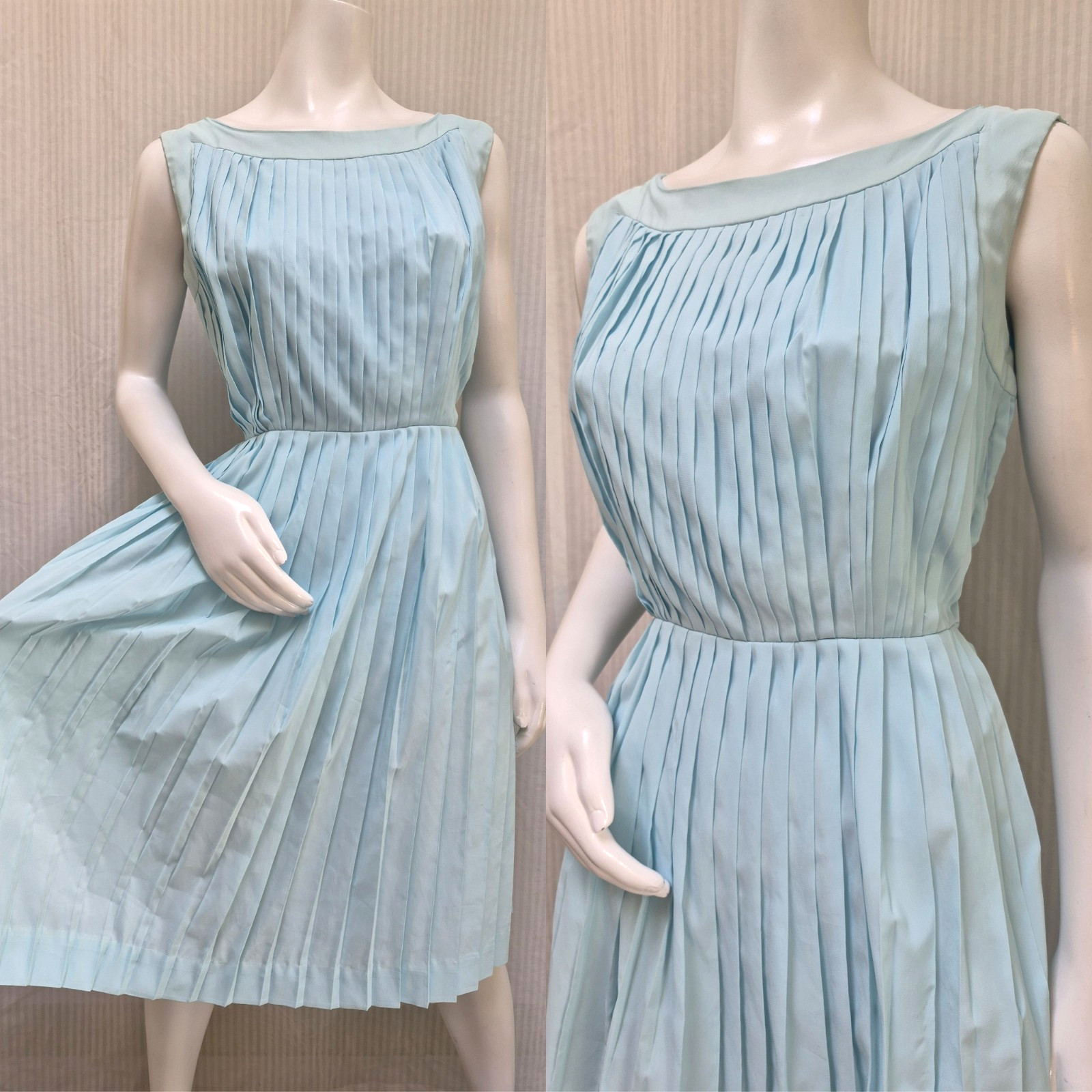 Vintage 1950/60’s WESTBURY FASHIONS Blue Pleated Sleeveless DRESS – Size M
