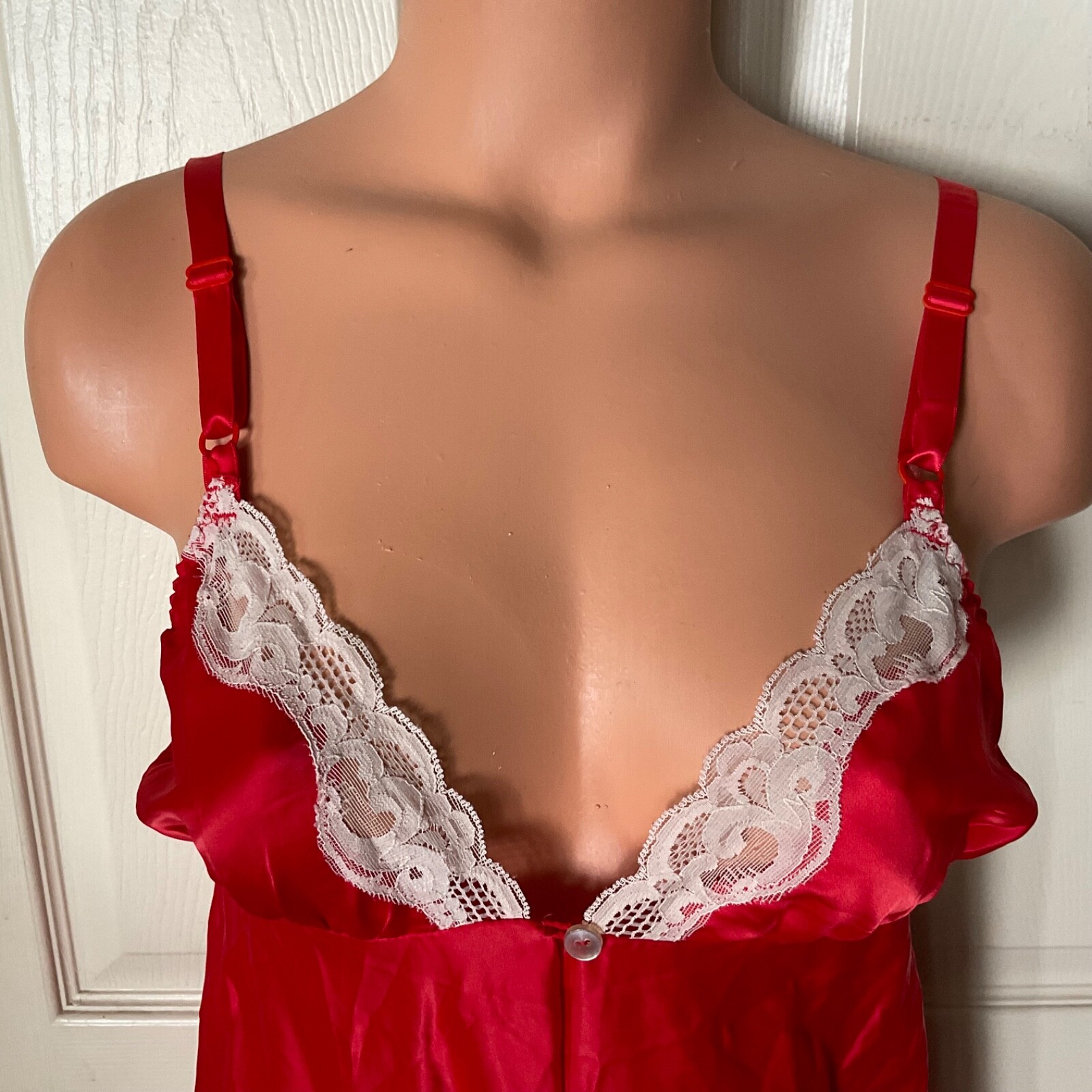VTG Lily Of France SZ 36 LACY White Red Satin Bodysuit Romper Teddie USA