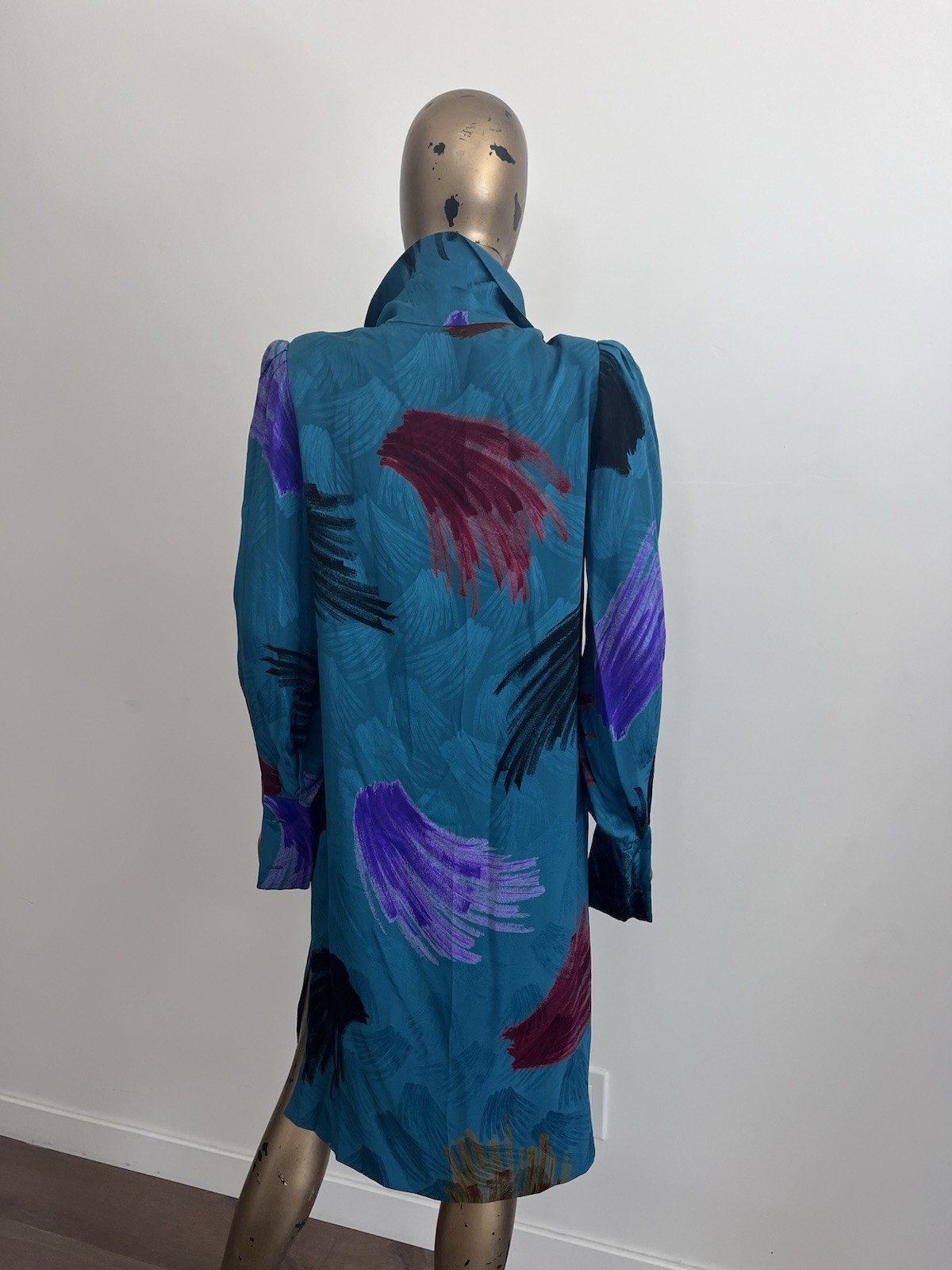 VTG 80s women’s turquoise silk secretary dress Andrea Odicini for Saks SZ 4/6 US