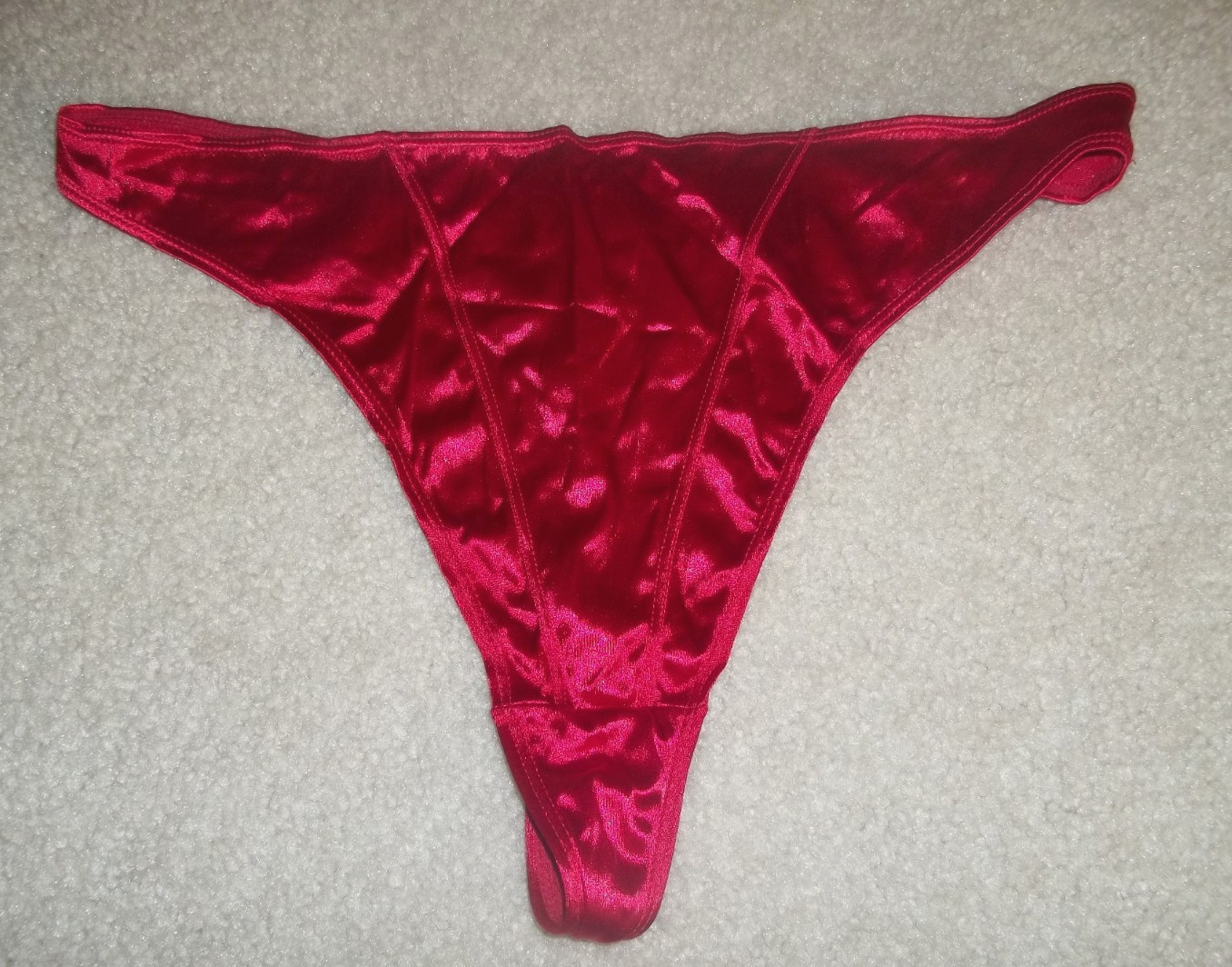 Gilligan O’Malley Shimmereen Liquid Satin Caress Shiny Second Skin Thong XL Red