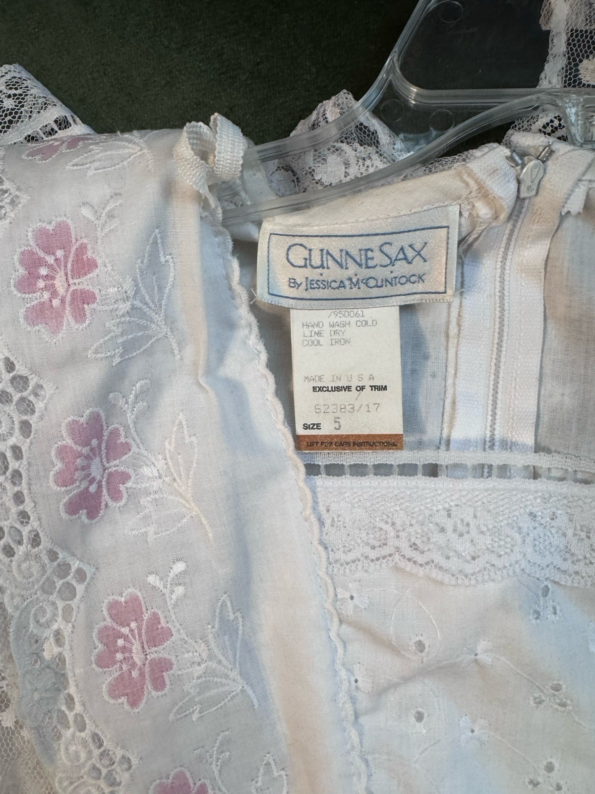 Gunne Sax Jessica McClintock Prairie Dress White Pink Floral Sz 5