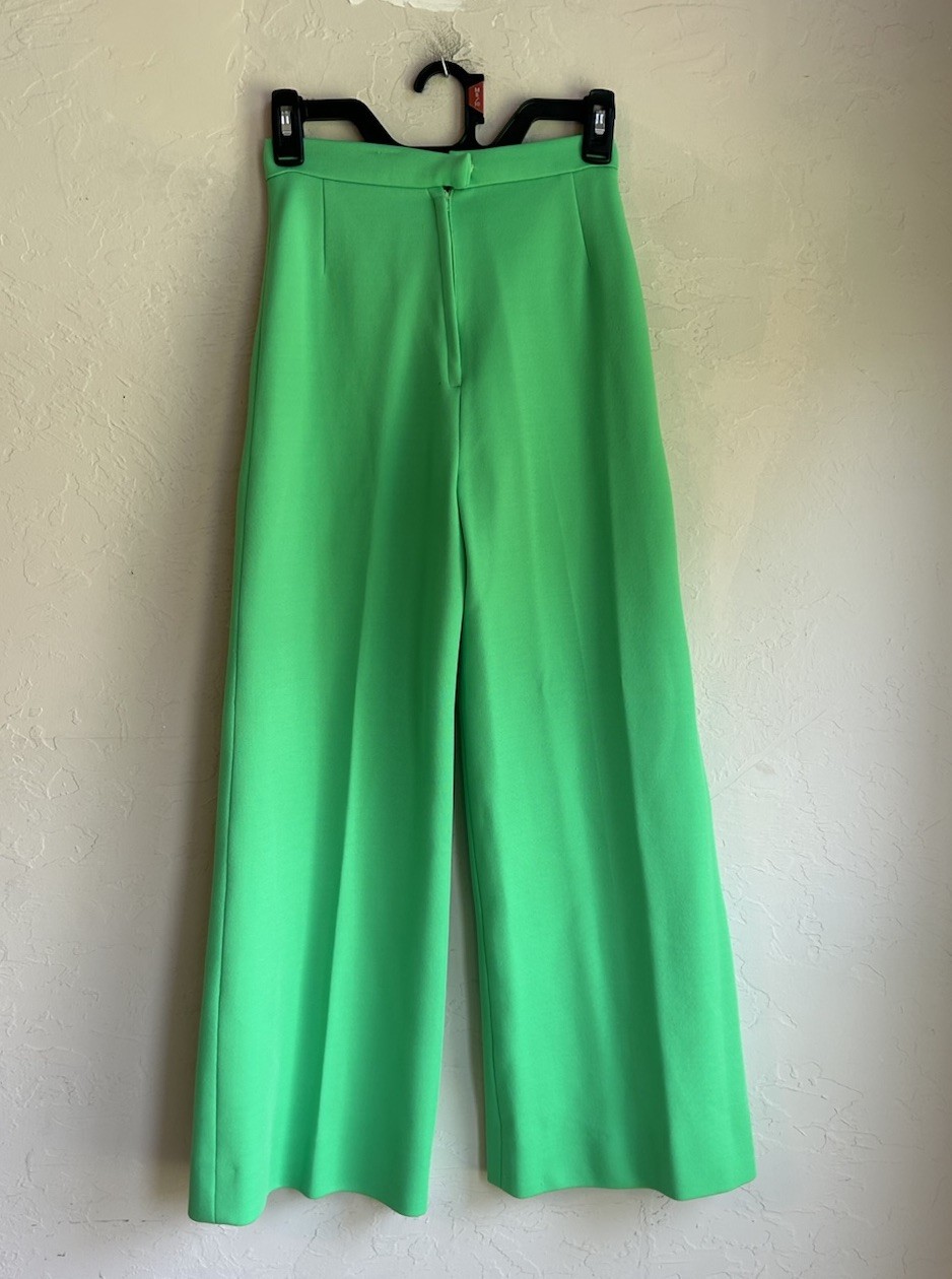 Vintage 1970s Handmade Lime Green Wide Leg Flare Pants 25 Preppy Retro Mod Disco