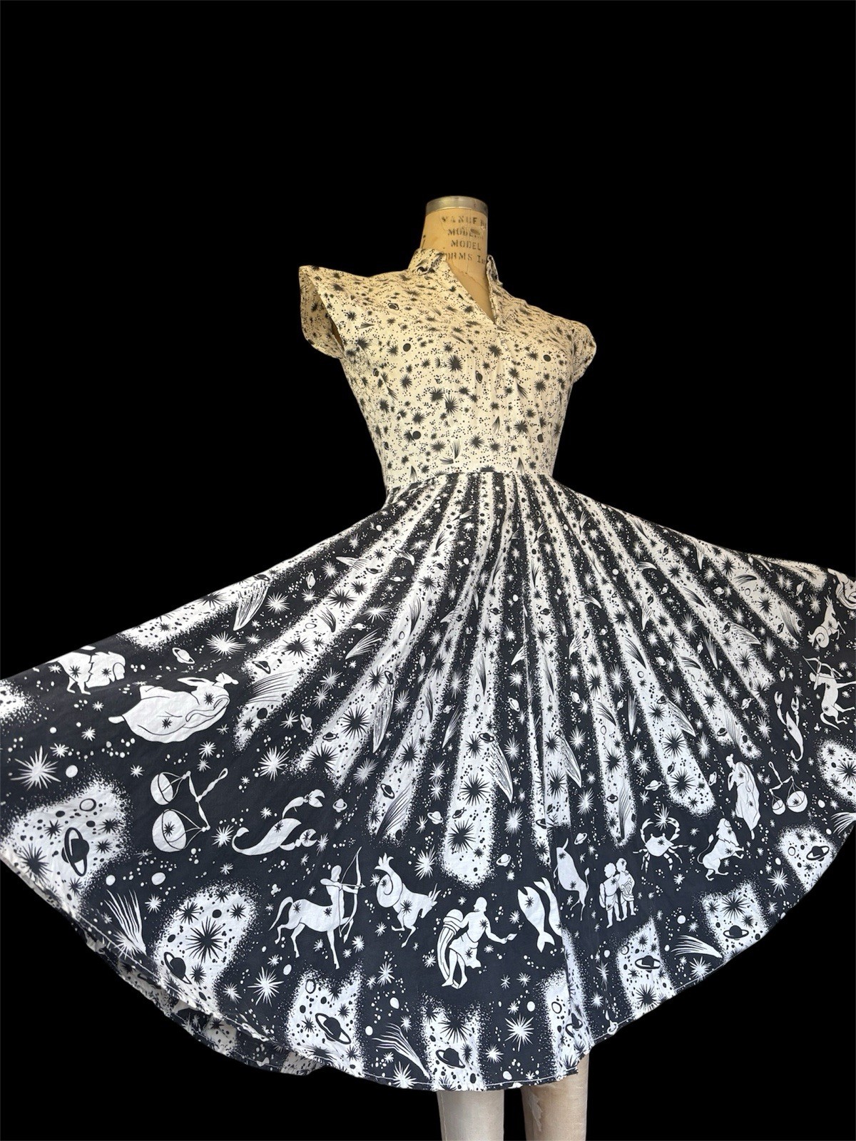 1950s astrological horoscope zodiac novelty print cotton sundress