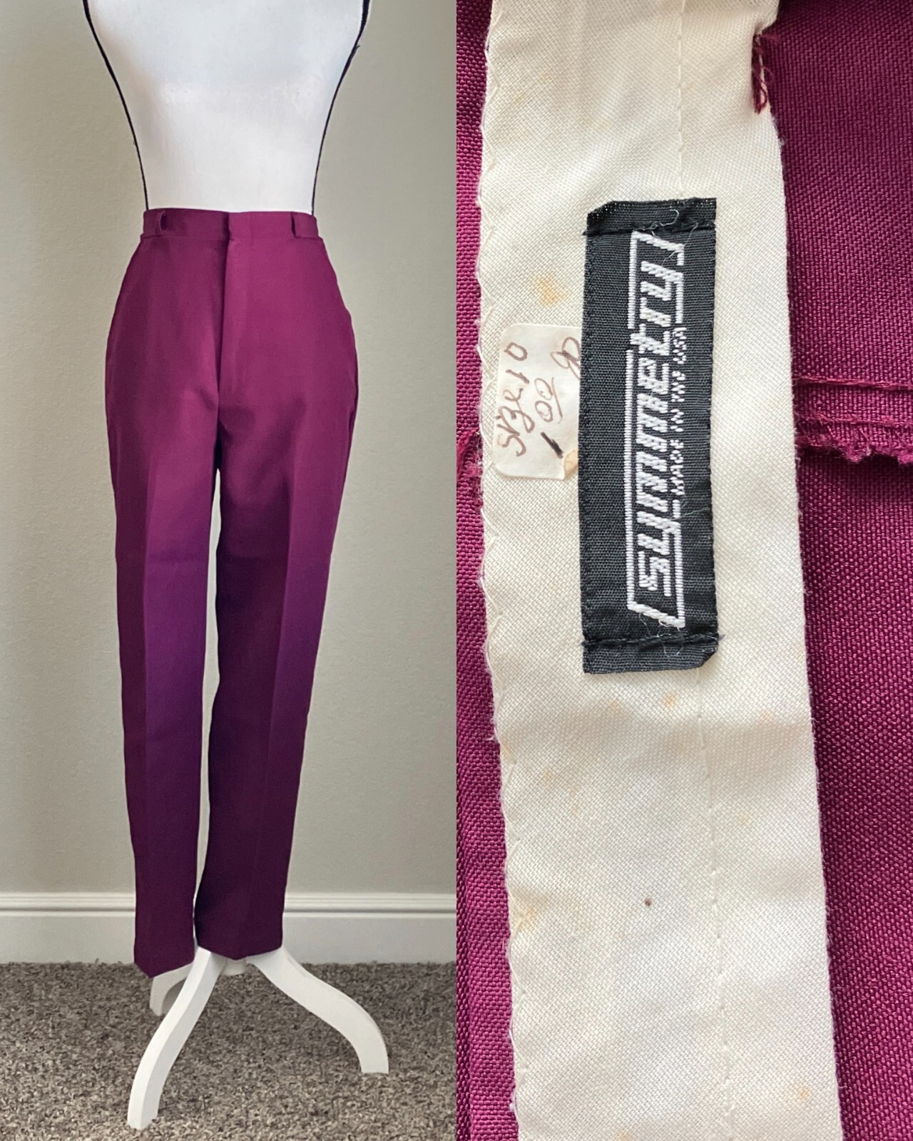 1980s Wine Flat Front Slacks, Vintage Cranberry High Waisted Pants, 80s Style
