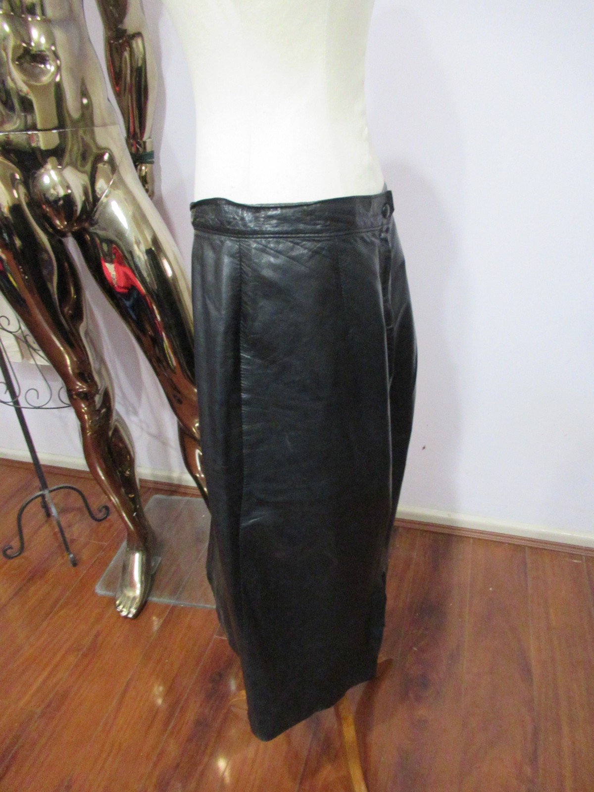 Stephen Dattner Leather Skirt Black Midi High Waist Australia Size 16 1980s