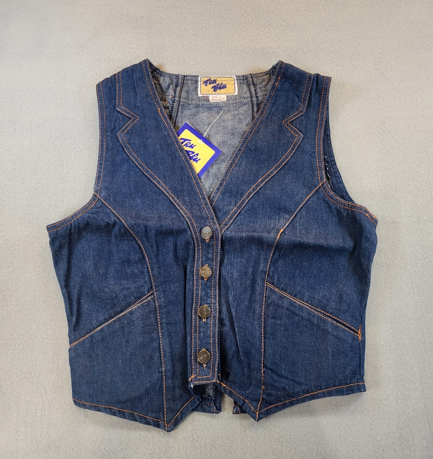 Vintage Tru Blu Denim Vest Womens Size 12 NWT 100% Cotton Made In Hong Kong
