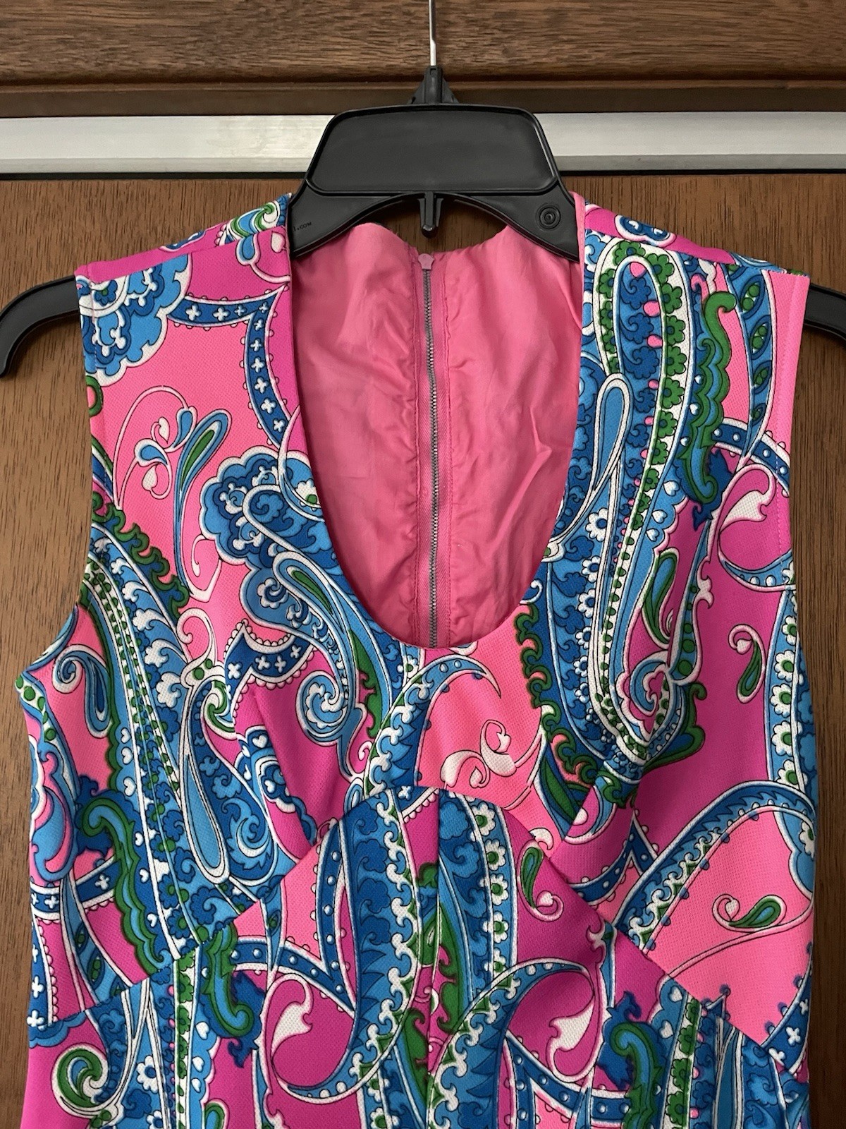 Vintage 1960s Hot Pink MOD Paisley Maxi Dress S-XS Excellent Condition!