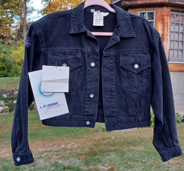VTG LA Gear 80’s/90s Black Denim Jacket Jeweled, Sequins NEW w/ tags & key chain