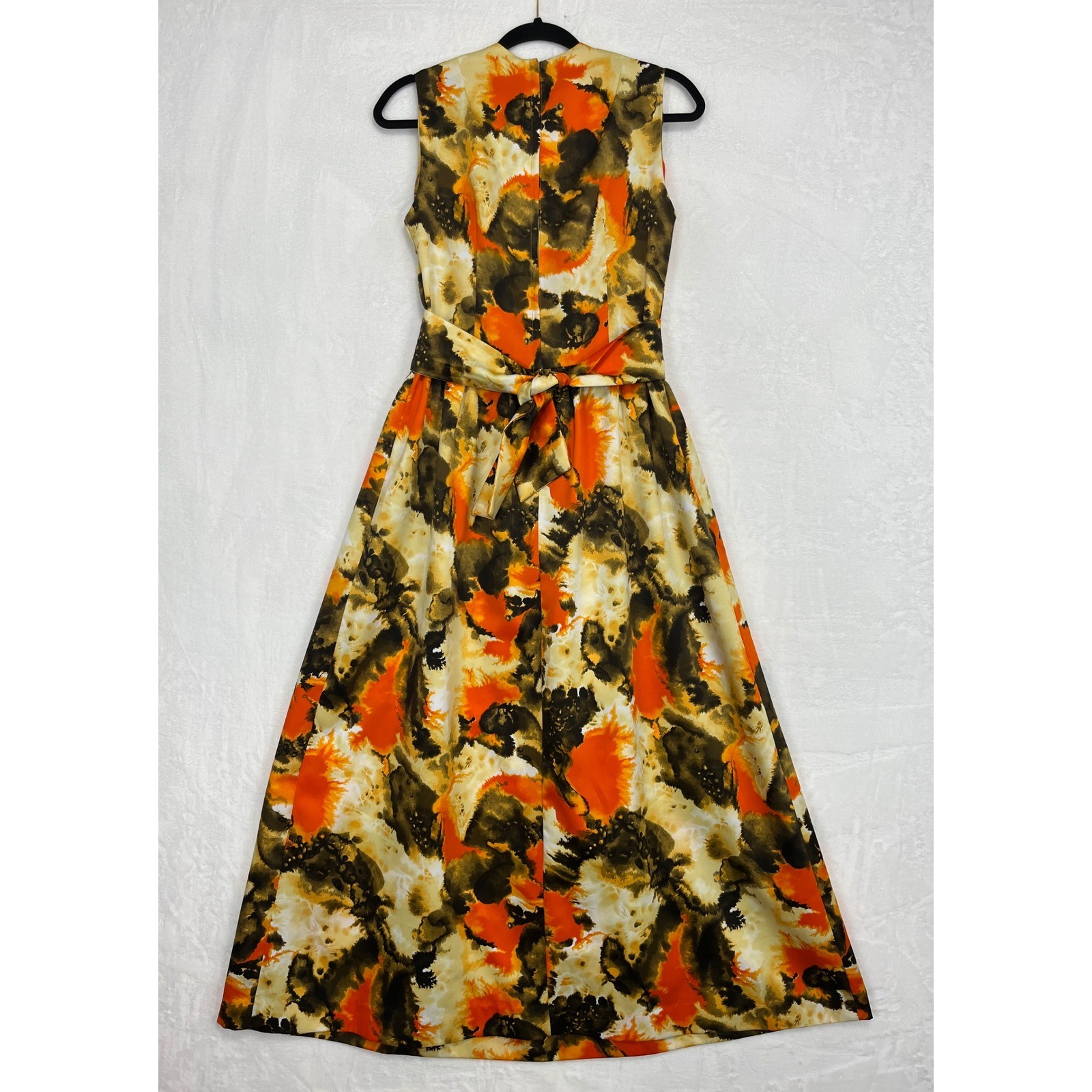Vintage Hilo Hattie Maxi Dress Size 12 Orange Brown Abstract Floral 70