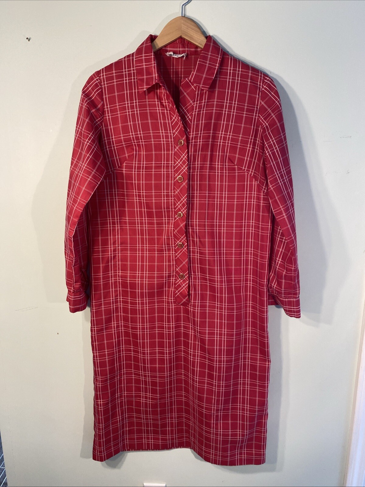 Vintage Serbin of Florida Shirt Dress Shift Red Button Front MCM Retro Lightwgt