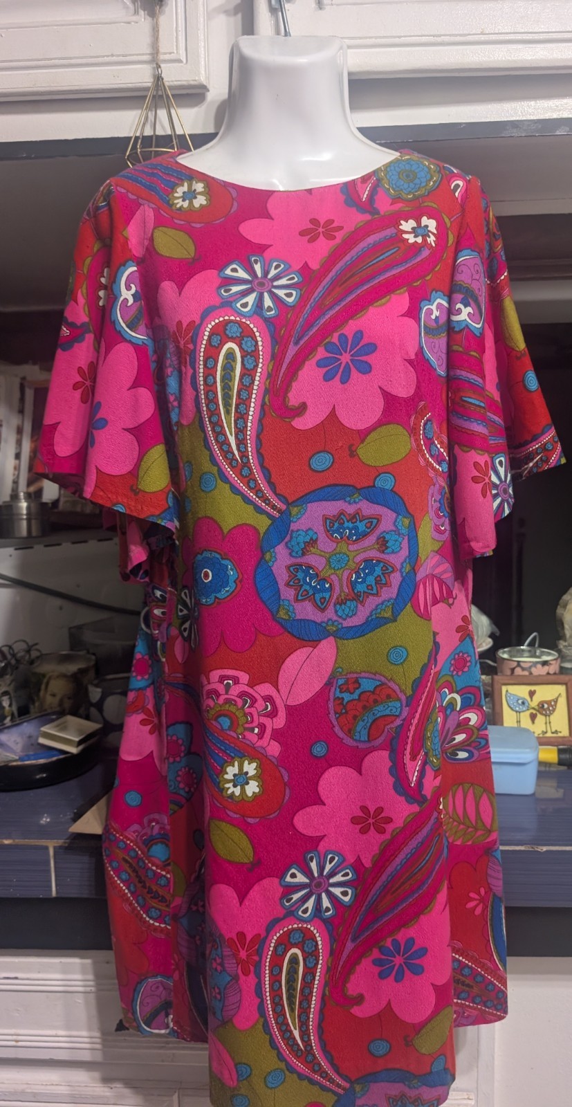 VINTAGE 60s 70s MOD GO GO SHIFT DRESS Psychedelic Pink Paisley Phil Rose Of CA
