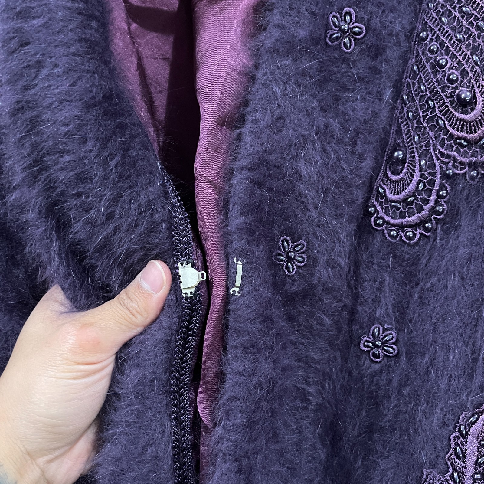 Vintage BIG STAR Keo Sung Fuzzy Cardigan Angora Sweater Sequin Embroidered 90s