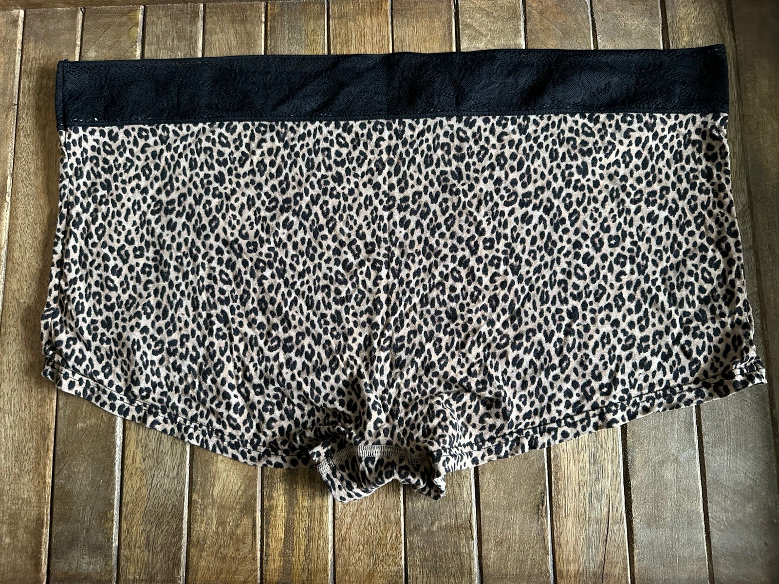 Vtg Joyspun XL 16/18 Animal Print Boyshort Panties W Black Lace Trim