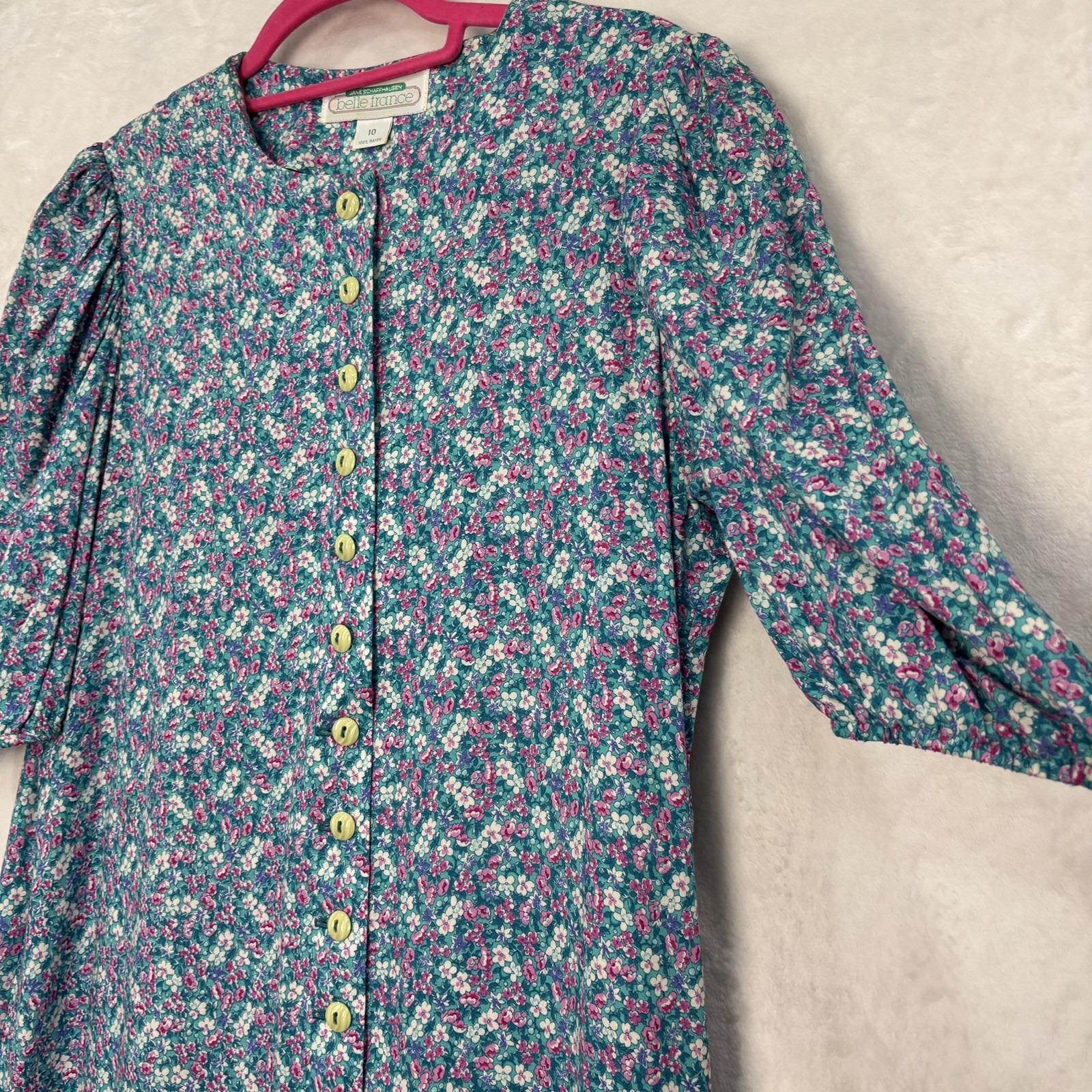 VTG Jane Schaffhausen Belle France Floral Cottage Dress 10 Ruffle Tier Blue 80s