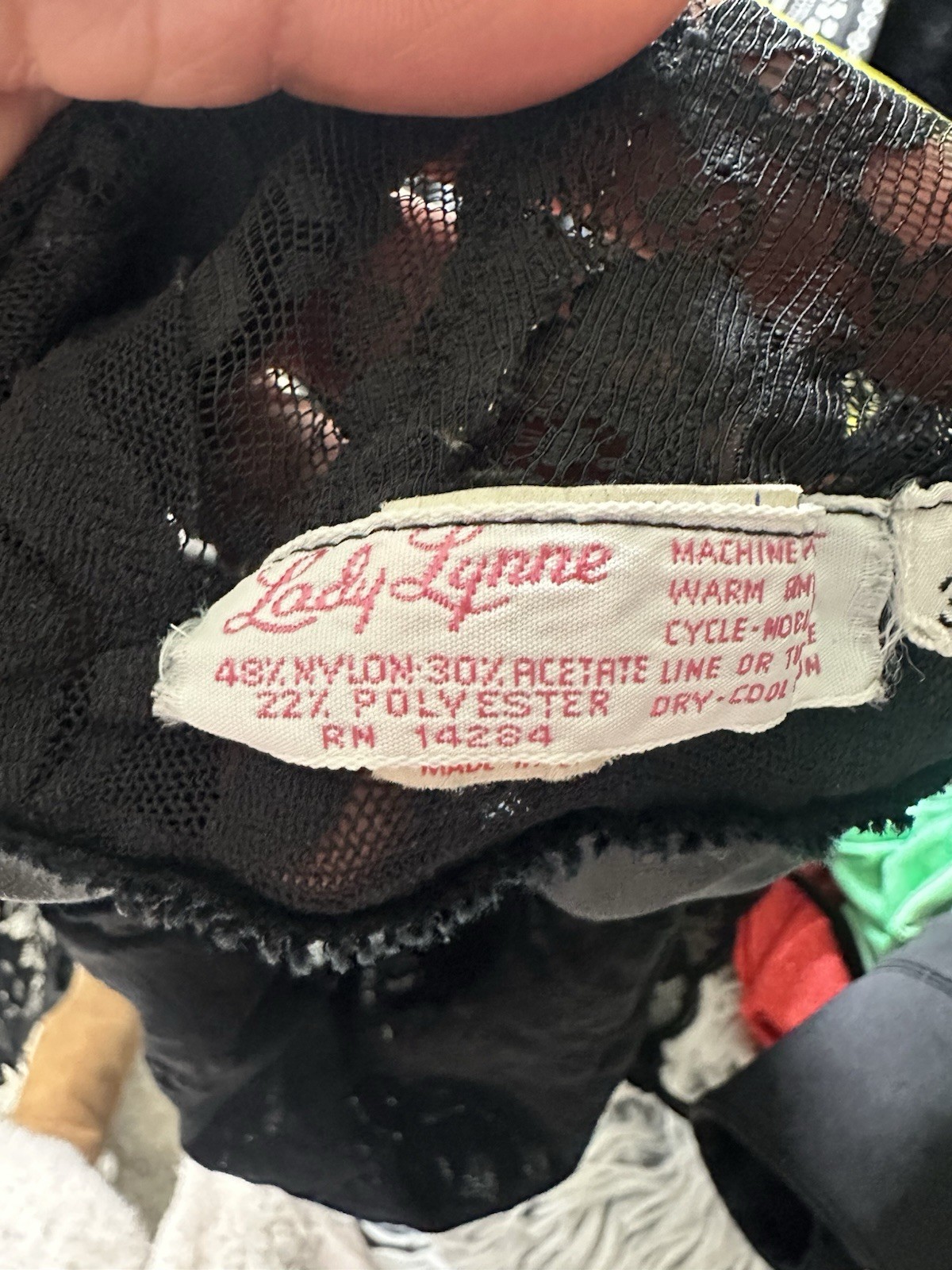 Vintage Lady Lynne Black Lace Top Solid Bottom Spaghetti Strap 70’s Sexy Modest
