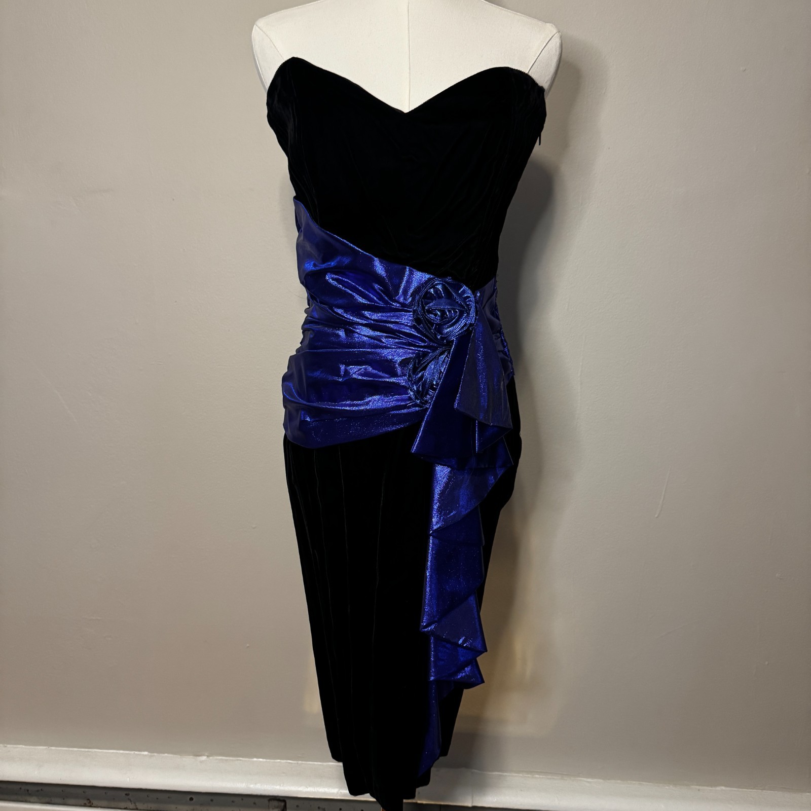 VINTAGE 80s Jessica McClintock Gunne Sax Velvet Metallic Strapless Dress SZ 11