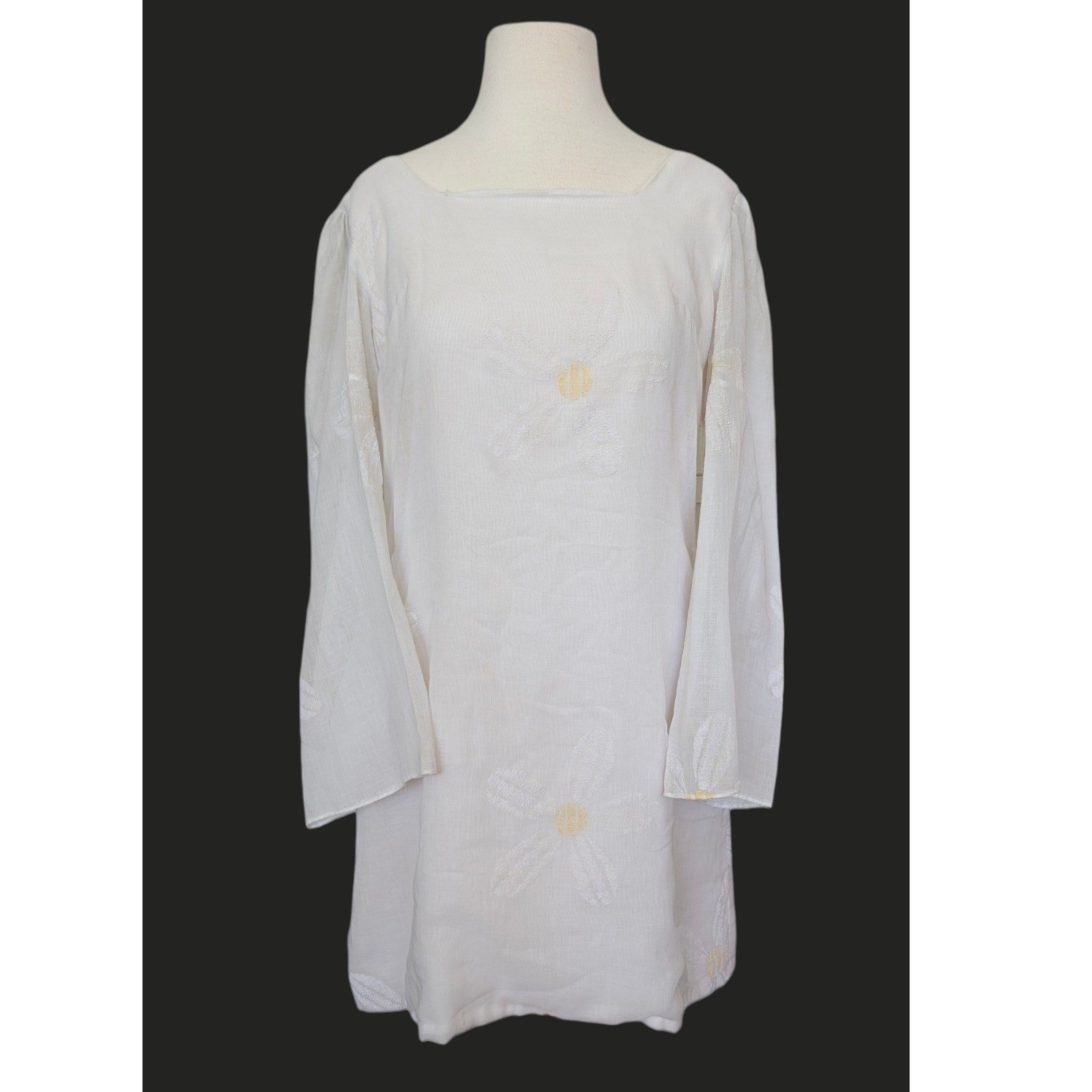 VTG E.D. Juniors San Francisco White Gauze Daisy Mini Dress Boho Sheer 60s 70s