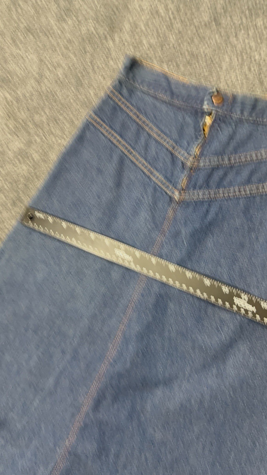 70s Vintage Boho Blue Denim Jean Aline Skirt Flared Chevron 26in Waist
