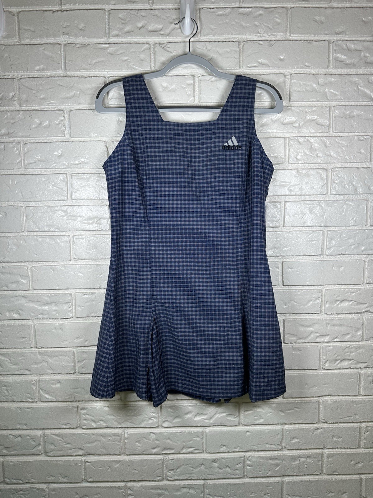 Vintage RARE Adidas L Blue Plaid Tennis Dress 90s Tenniscore Fit & Flare Mini