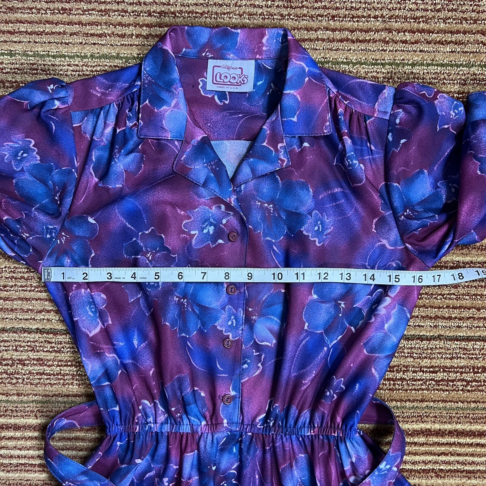 VTG California Looks Shirt Dress Women’s Small Purple Pink Floral USA Made