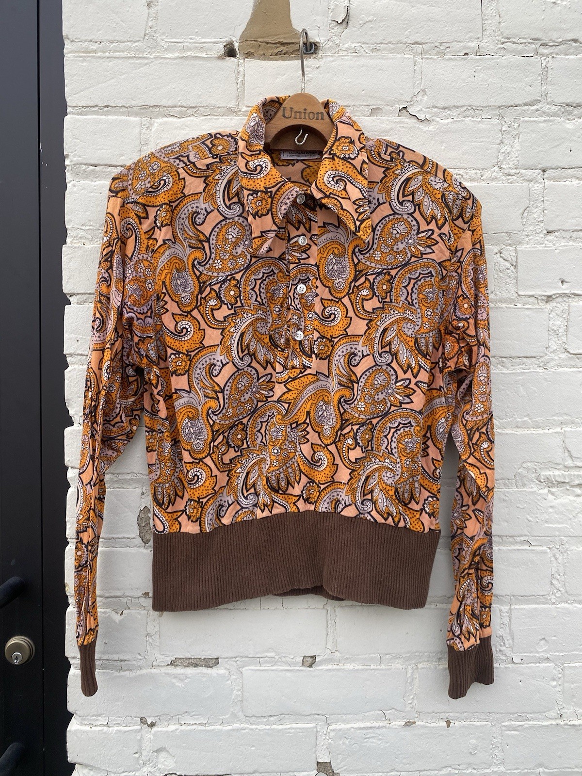 Vintage Marino California Design Paisley Button Shirt M Orange 50s 60s 70s