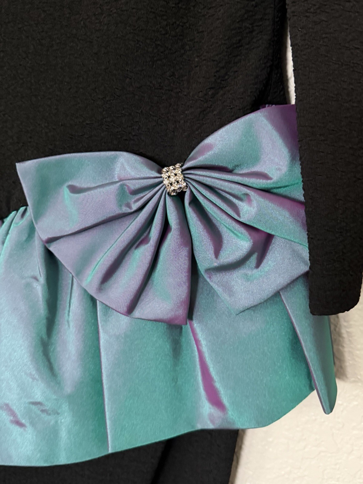Vtg 1980s Darcy Union Made Hi-Low Dress Black Metallic Bow Formal M 11/12