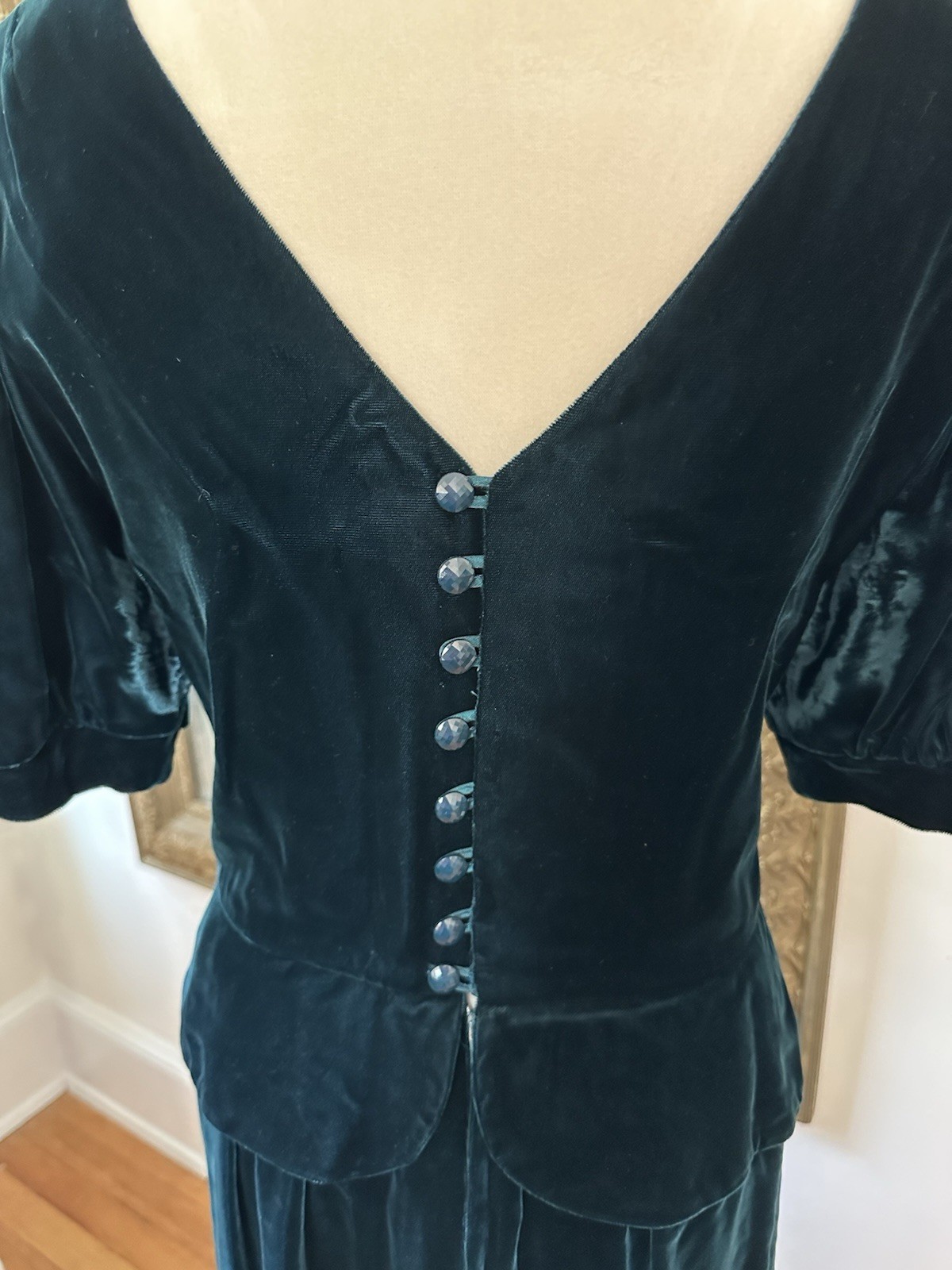 VTG Lanz Originals Dress 12 Green Velvet Midi Cottagecore 80s Modern Size 8