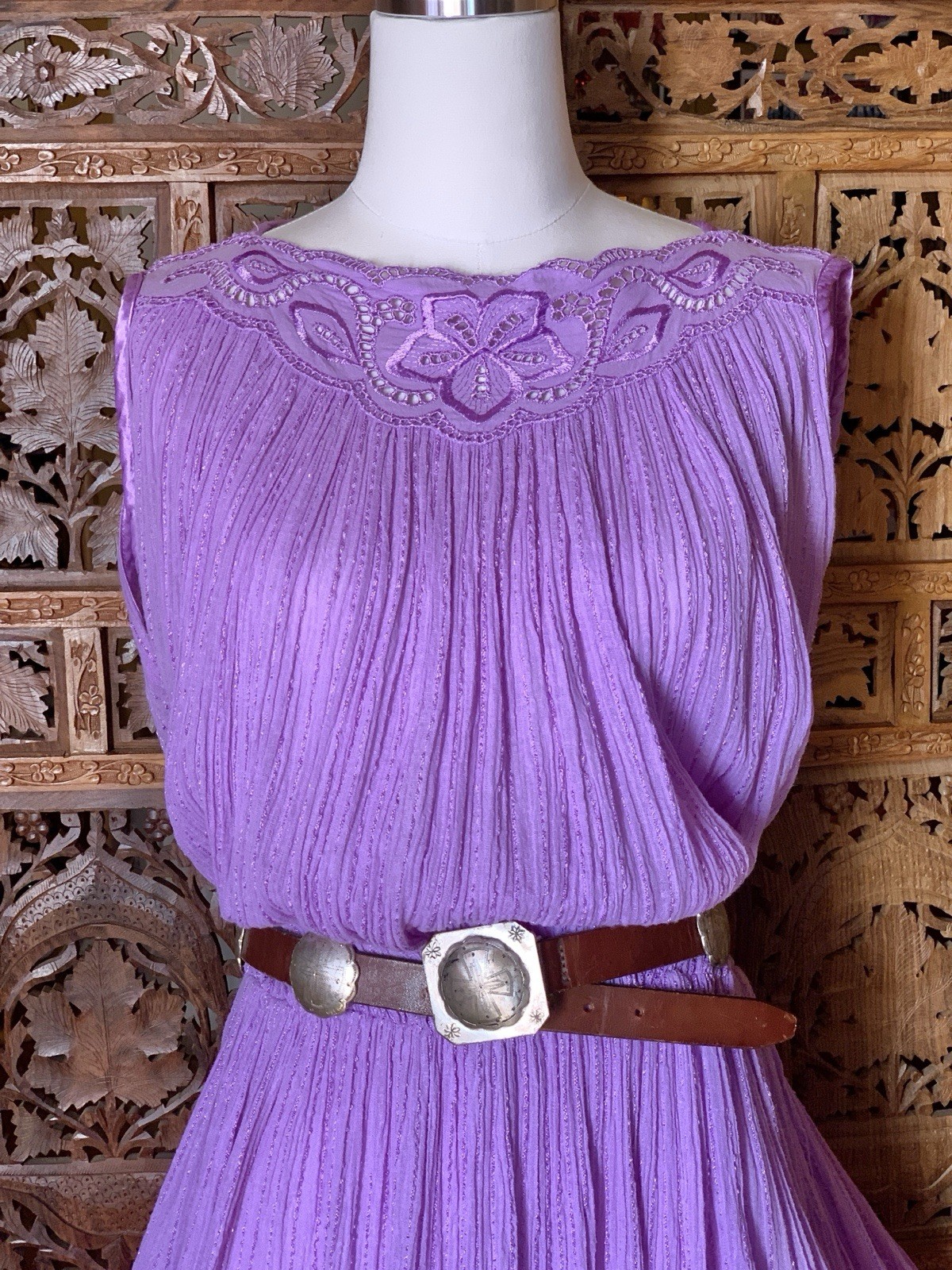 Vtg 70s Grecian Cotton Gauze Dress Goddess Boho Midi Shopping International L