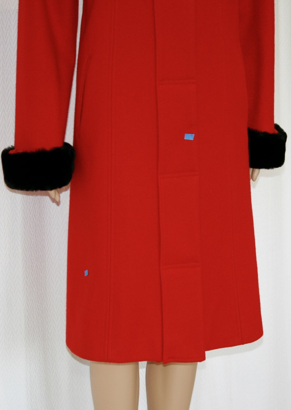 Candy Apple Red Charles Klein Midi Wool Coat w/ Black Faux Fur Collar Wms Med Lg