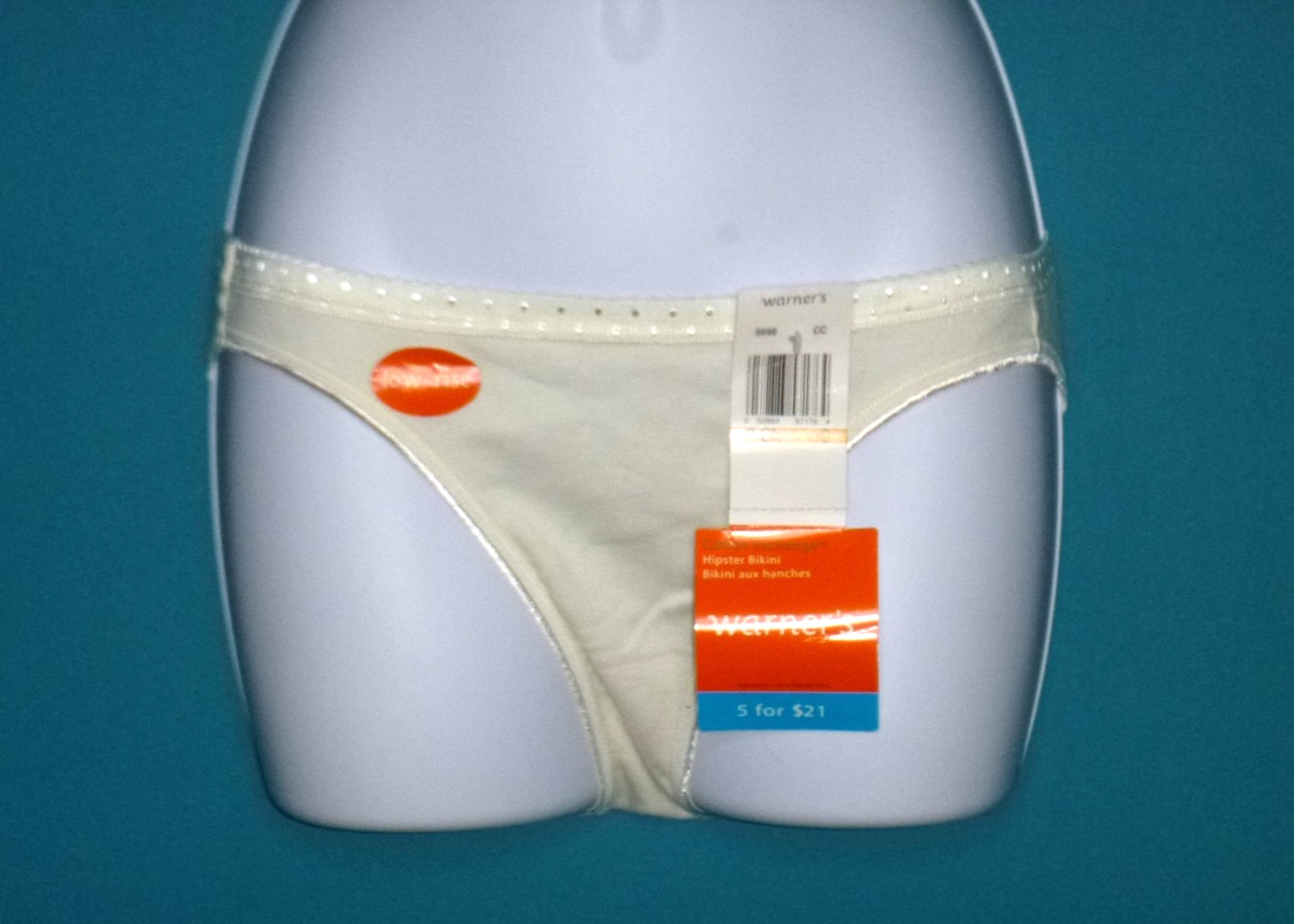 NOS Vtg Warners Cotton Exchange Low-Rise Hipster Bikini Panties Off White Sz S