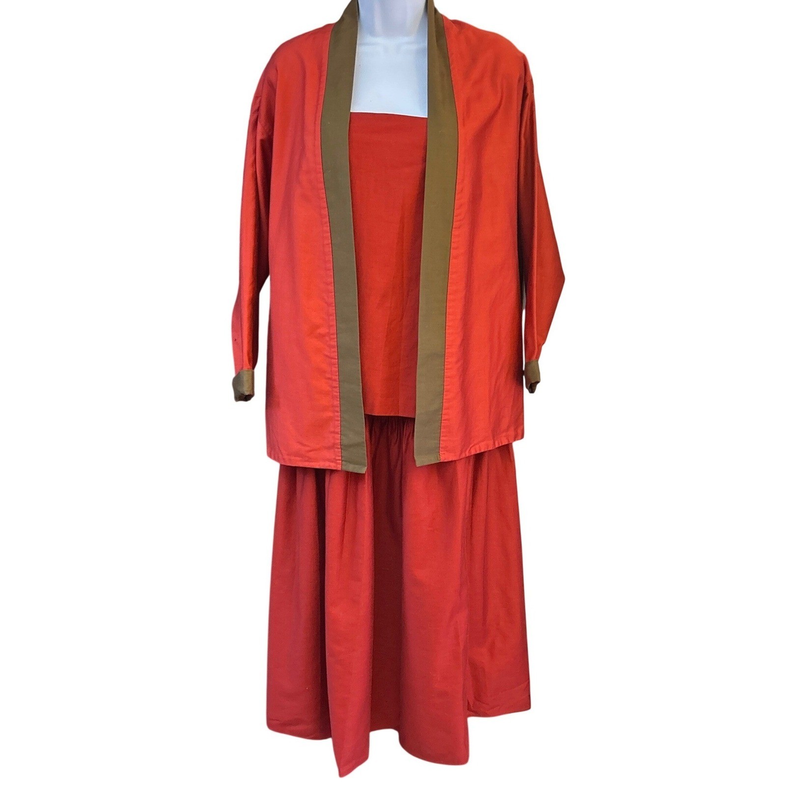 Vintage I. Magnin 3 Piece Set Reversible Jacket Camisole Tiered Maxi Skirt Red