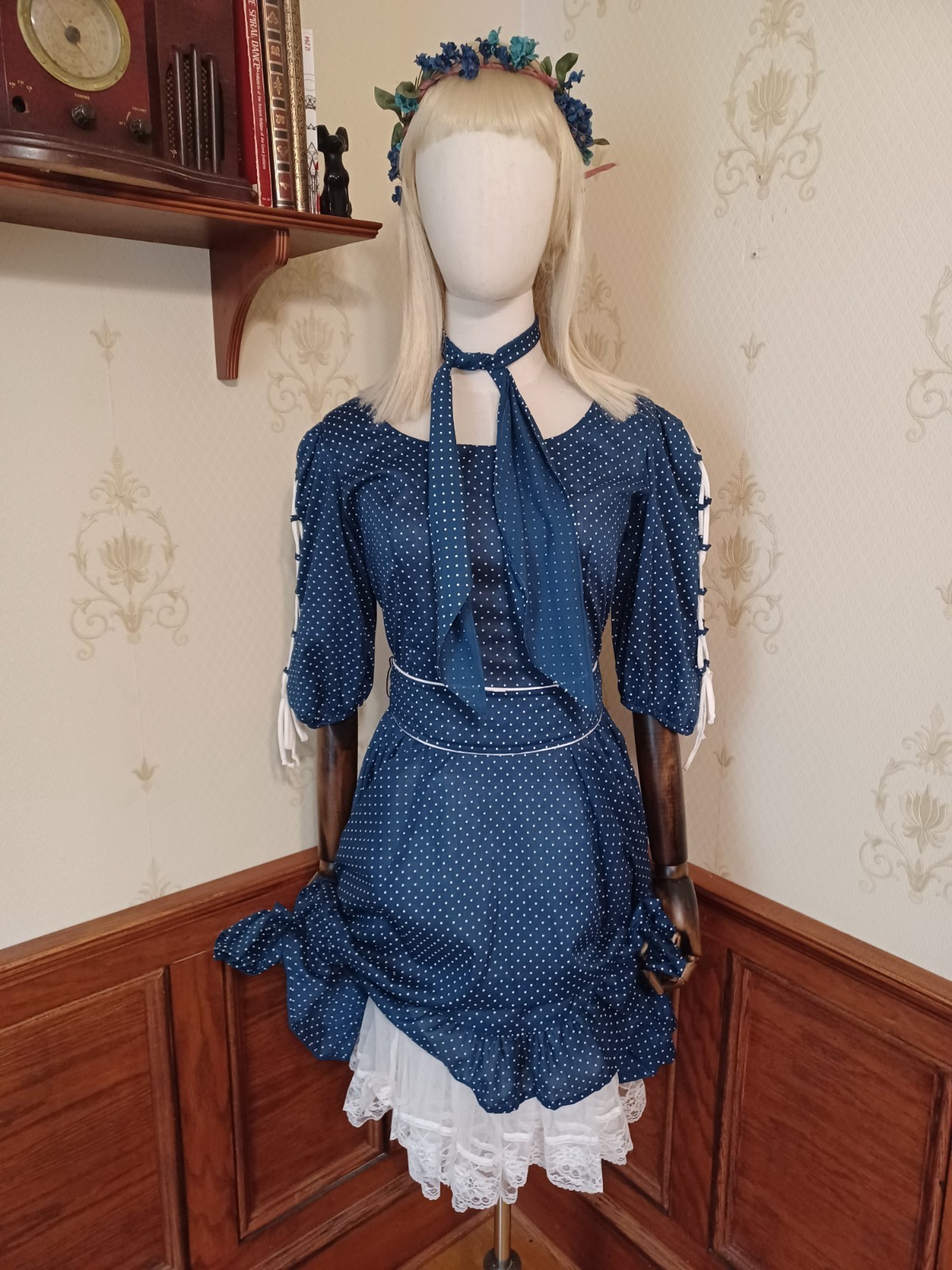 Vintage 1950s/1960s Square Dance Co. Blue Swiss Dot 4-Piece Cottagecore Dress
