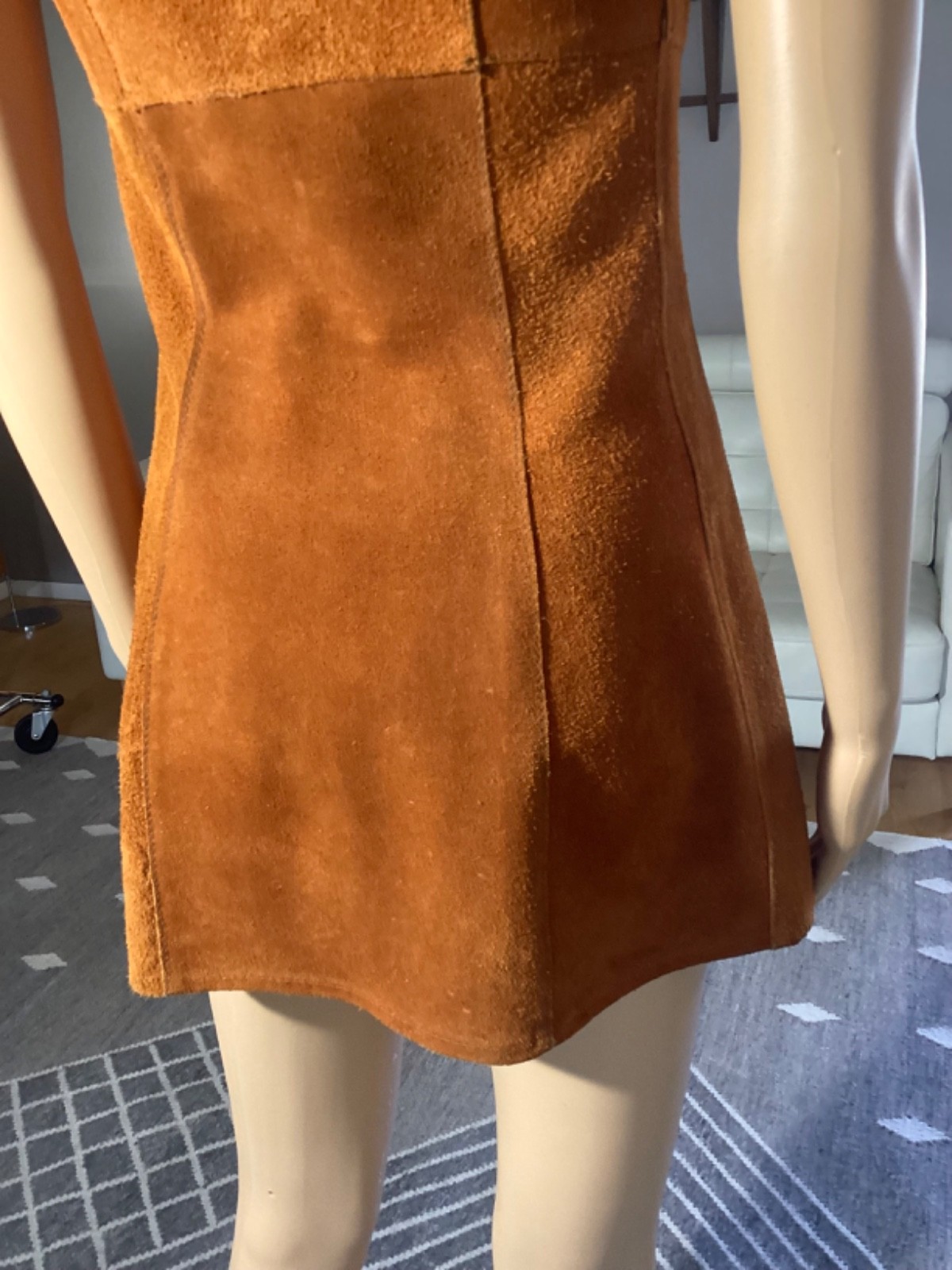 Vintage 1970’s Brown Suede Leather Mini Dress Hippie Woodstock XS/S