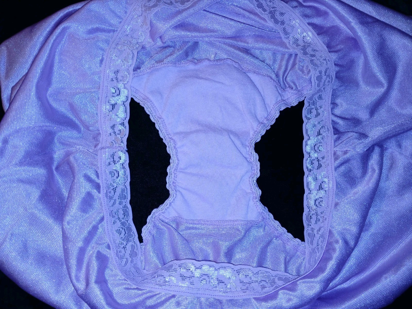 Vintage Lavender Purple Satin Nylon Silky Floral Lace Granny Brief Panties XL