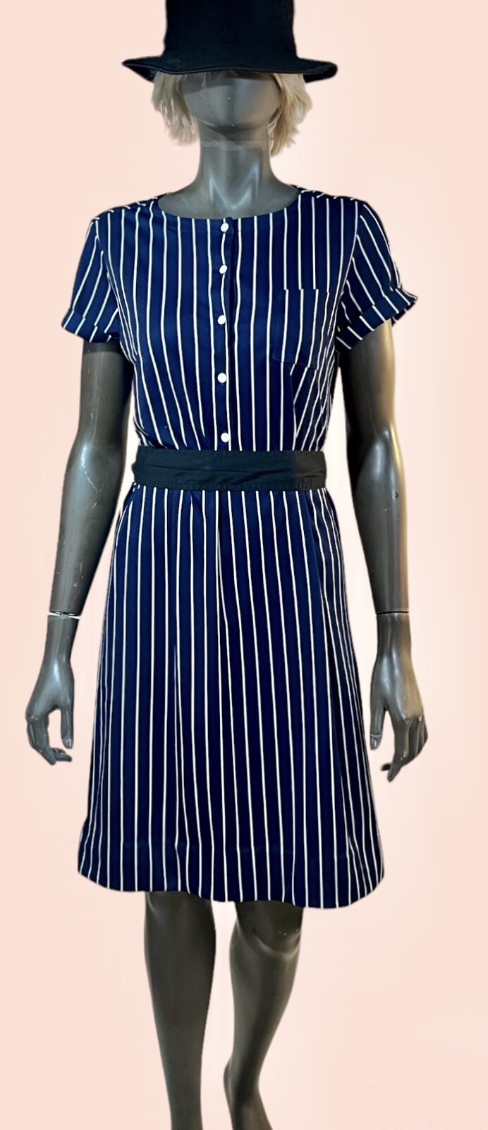 Vintage LANVIN 1970s Poly Knit French Designer Embroidered Logo Day Dress L 16