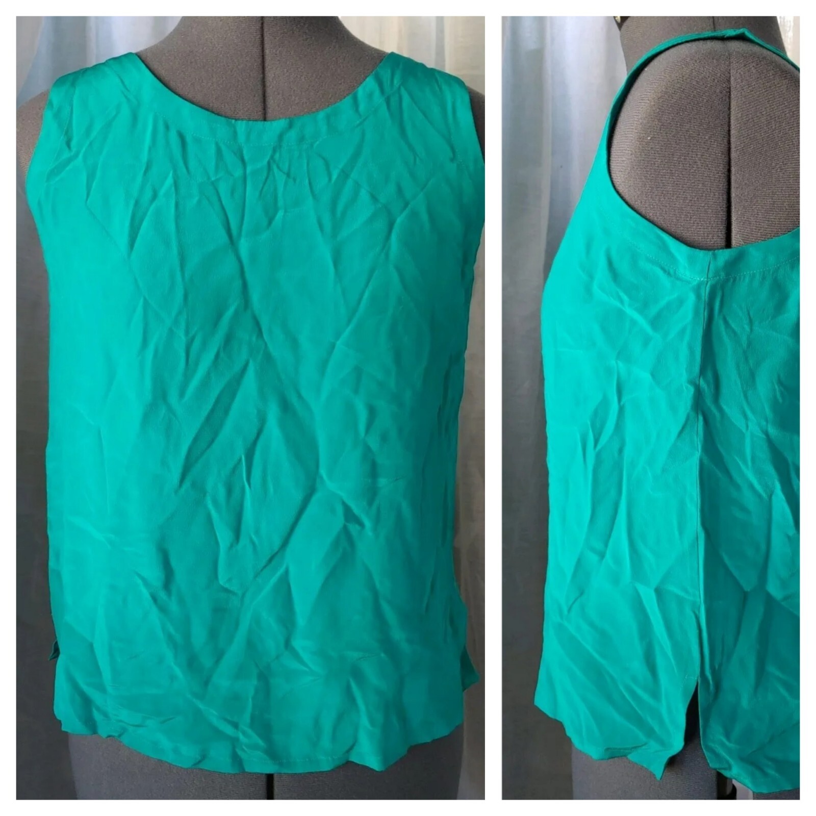 Vintage Studio Michelle Stuart Teal 100% Silk Sleeveless Blouse Size Small