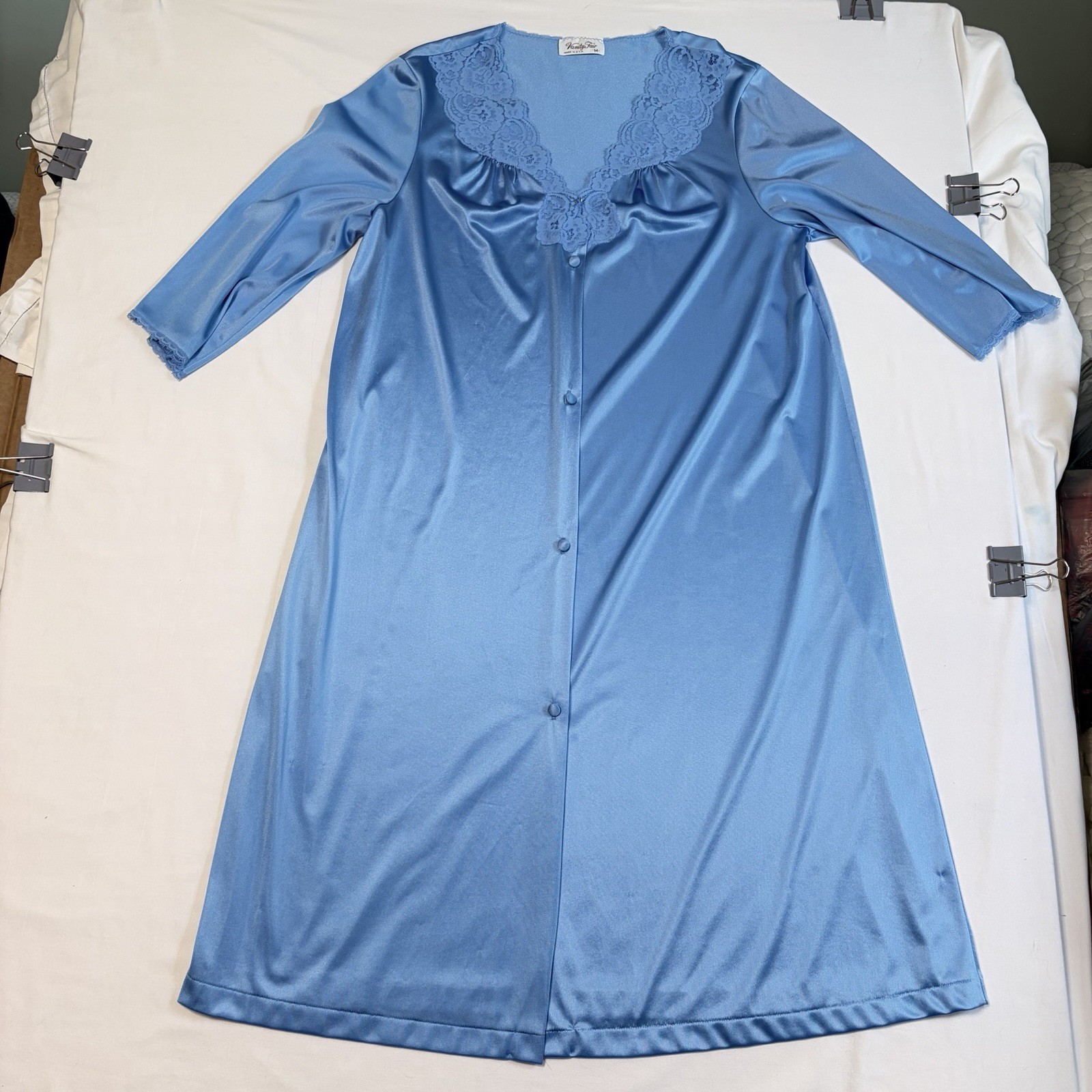 Vintage Vanity Fair Nightgown & Robe Set Blue Lace And Sheer Nylon, Medium