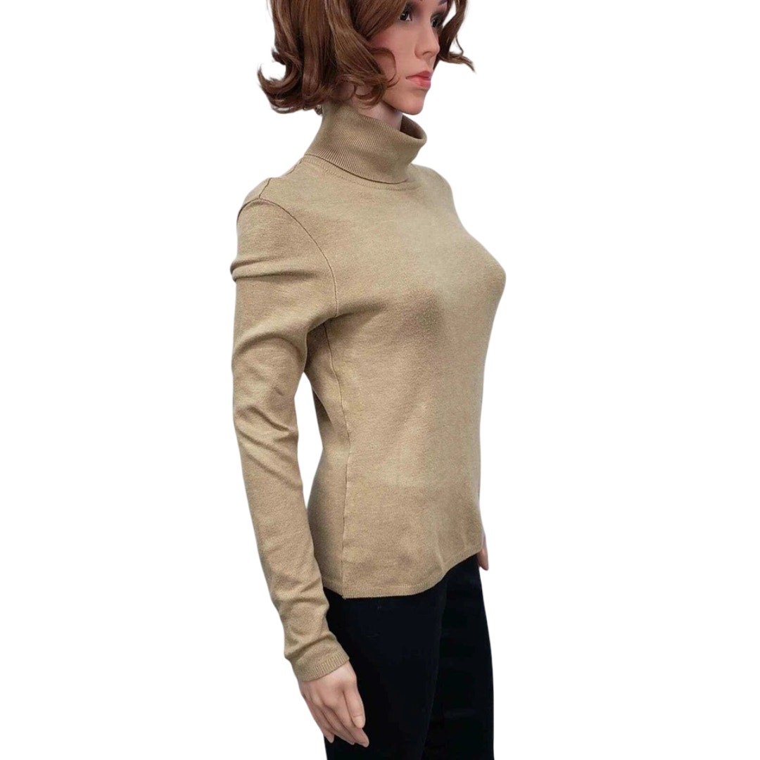 EMANUEL UNGARO LIBERTE Vintage Turtleneck Sweater Top Silky Knit Camel M