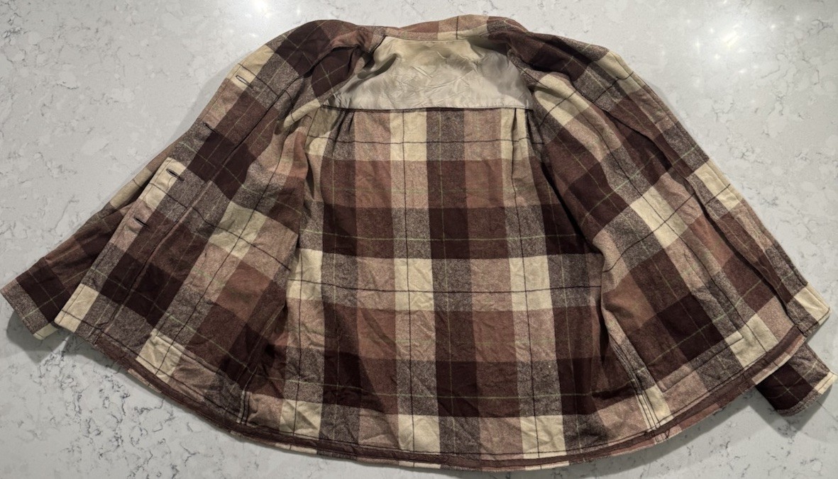 VTG 50s 49er Style Jacket Shacket Womens Large Brown Wool Plaid Check Barn Coat